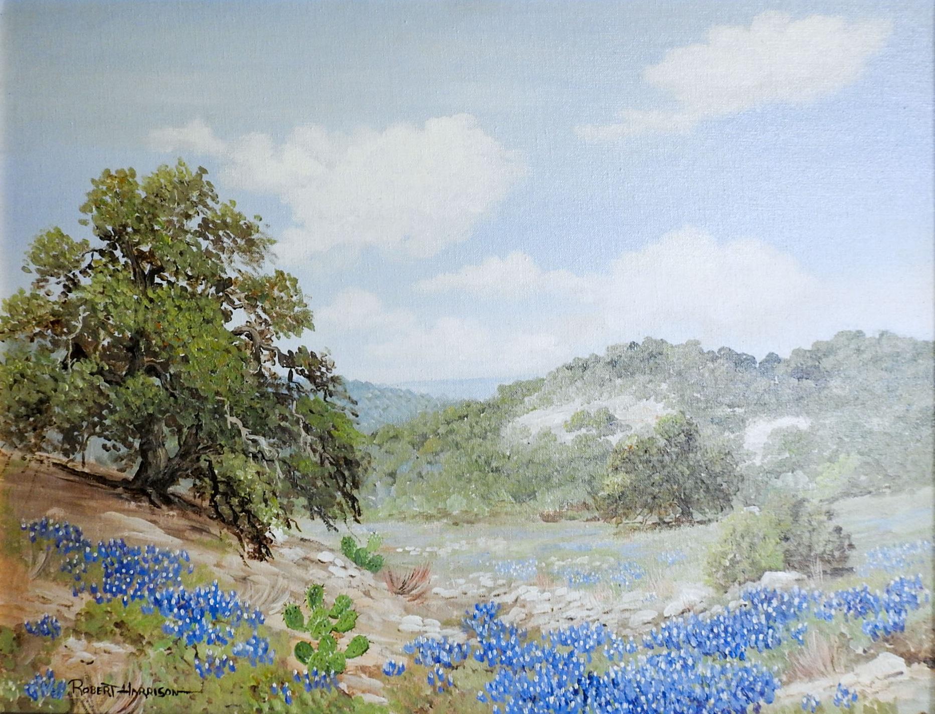 Rustic Robert Harrison Bluebonnet Landscape Painting For Sale