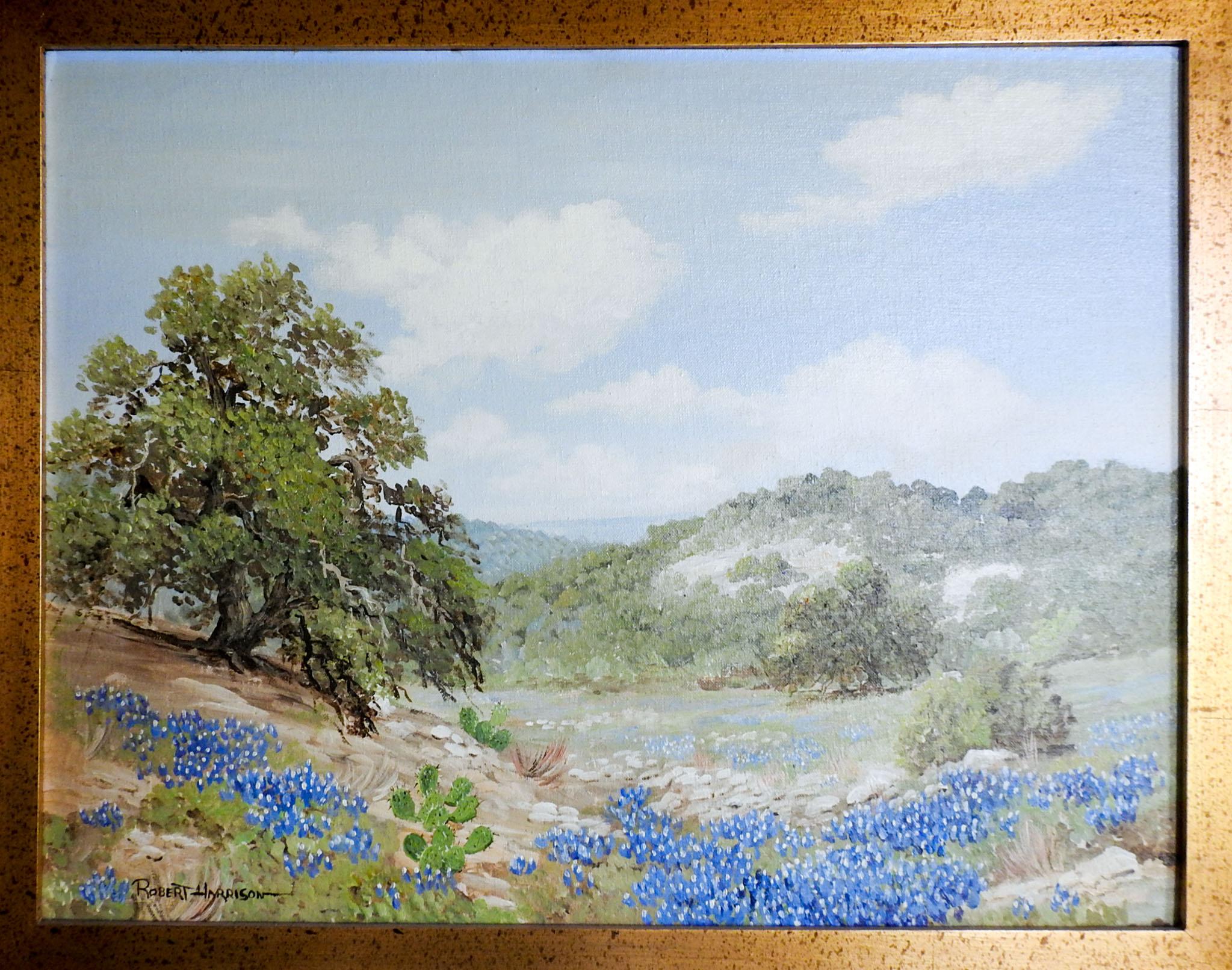 American Robert Harrison Bluebonnet Landscape Painting For Sale