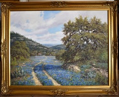 „AS BLUE AS IT GETS“ TEXAS HILL COUNTRY BLUEBONNETS 38 X 48 FRAMED!