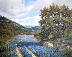 „AS BLUE AS IT GETS“ TEXAS HILL COUNTRY BLUEBONNETS 38 X 48 FRAMED!