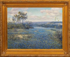 "BLUEBONNET AND CACTUS" TEXAS HILL COUNTRY BORN 1949 FRAME 40 X 50