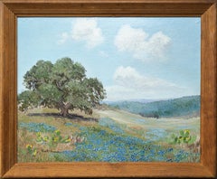 Frühlings pastorale Landschaft mit blauenbonnetfarbenen und gelben Prickly-Perlen