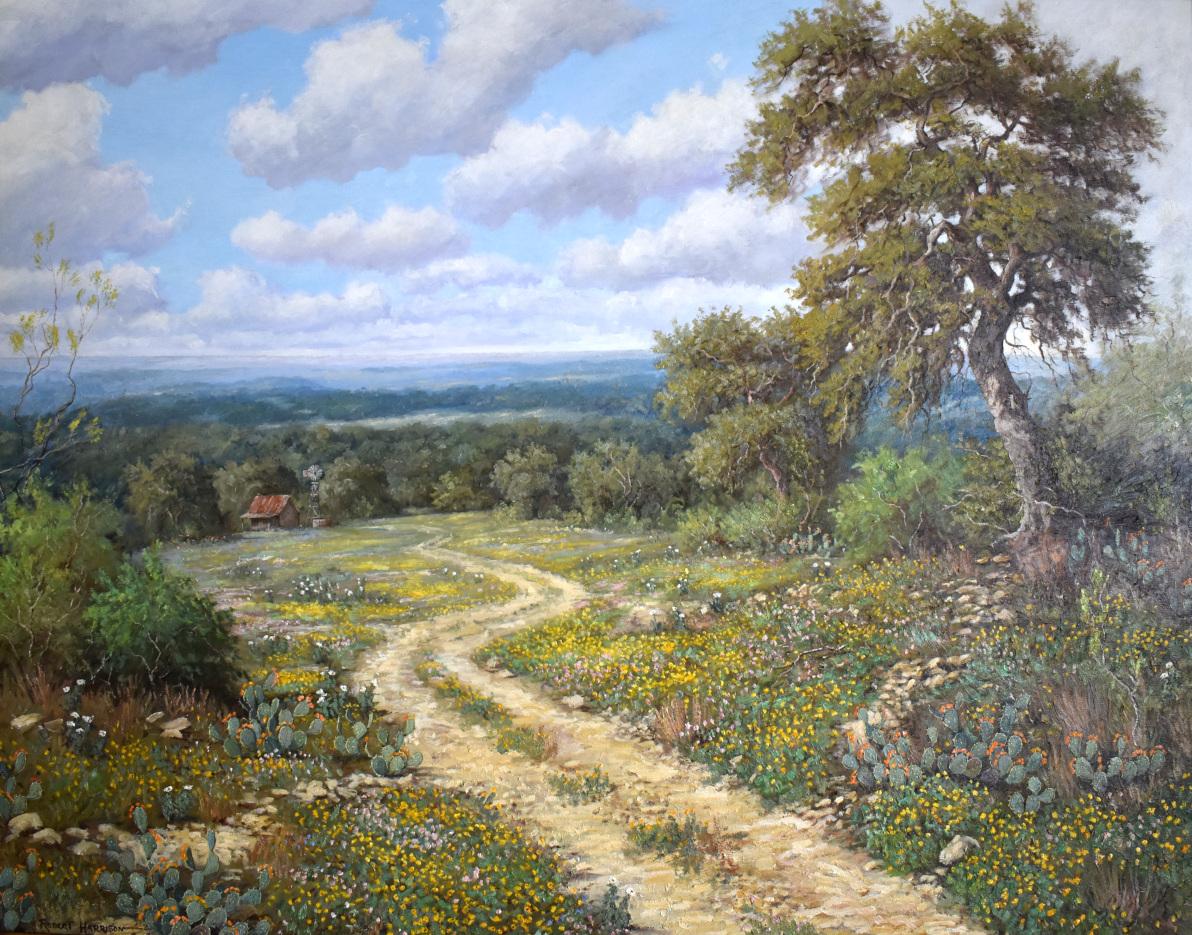 Robert Harrison Landscape Painting - "SUMMERS GOLD" TEXAS HILL COUNTRY EXHIBITED LADY BIRD JOHNSON WILDFLOWER