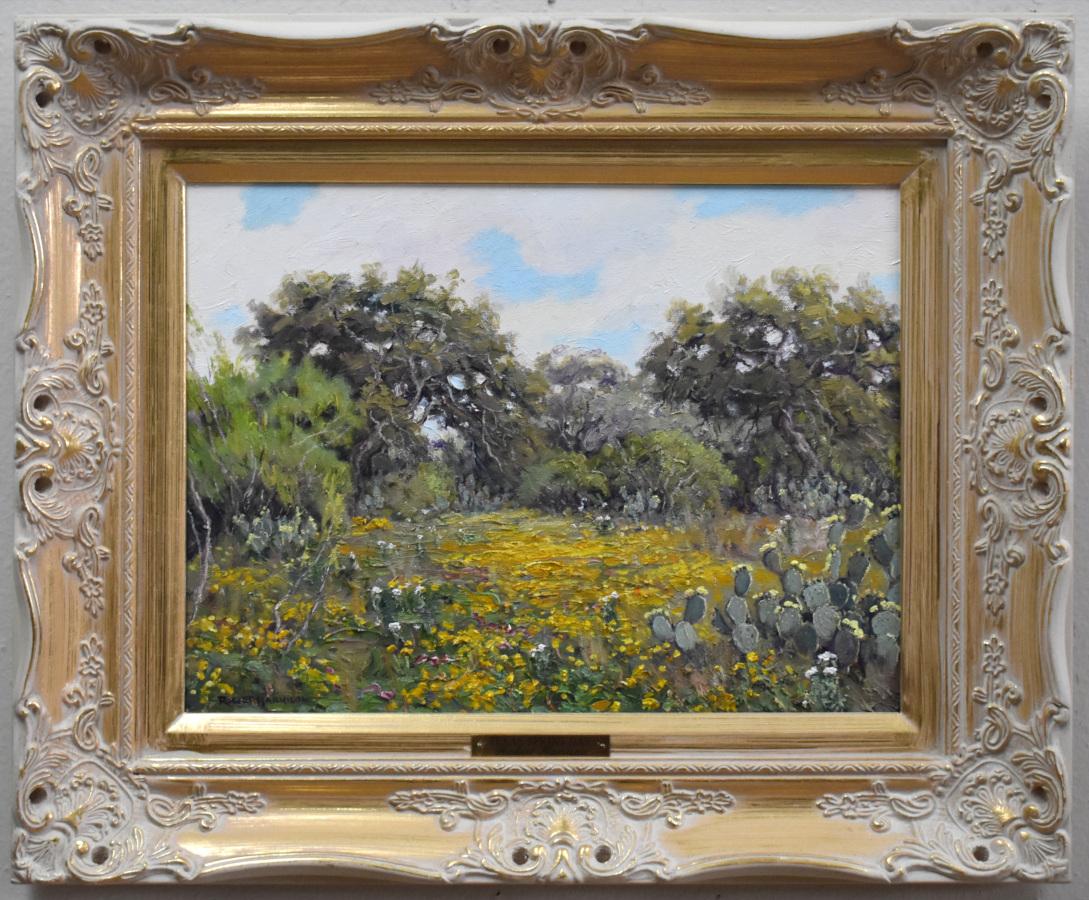Robert Harrison Landscape Painting - "TEXAS SPRING DAY" HILL COUNTRY FRAMED 19 X 23