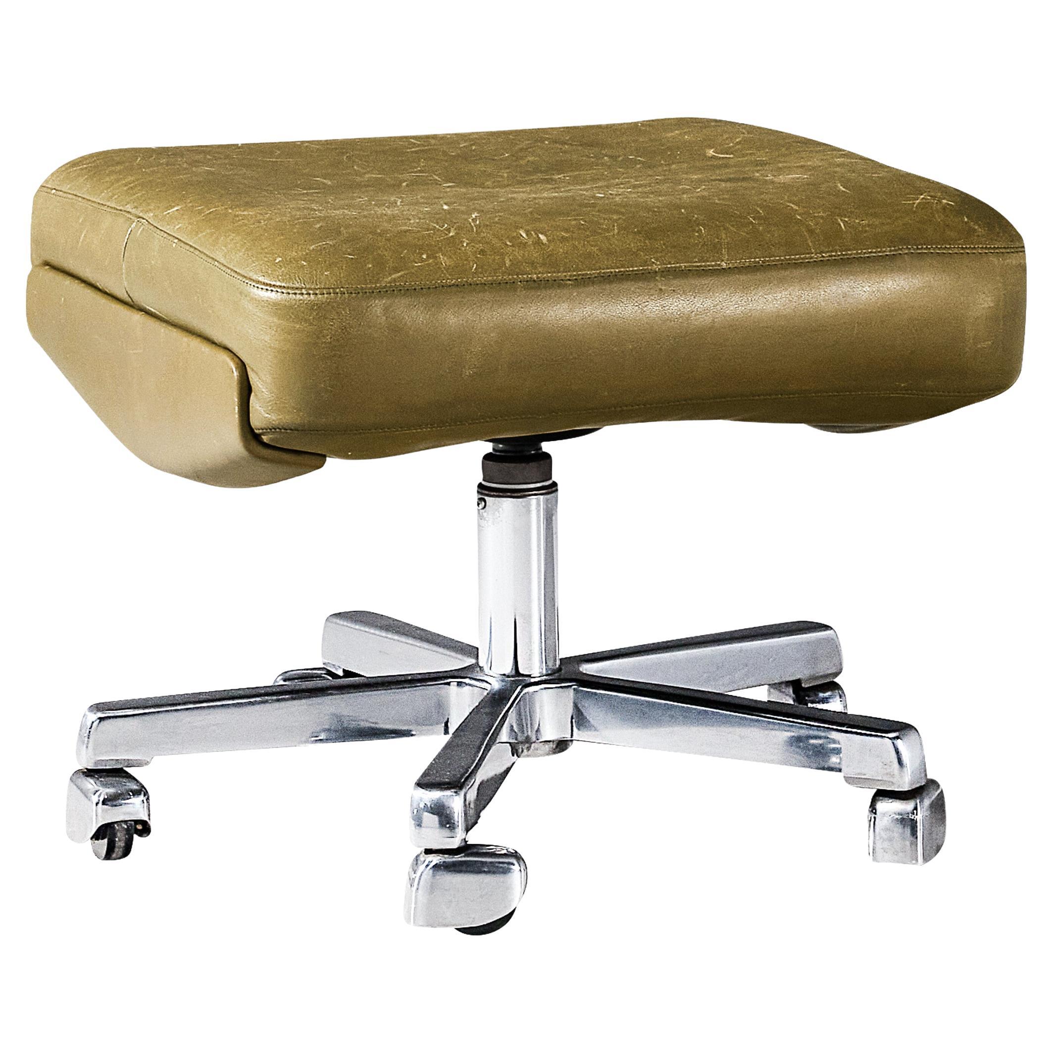 Robert Hausmann for De Sede Ottoman in Olive Green Leather and Steel