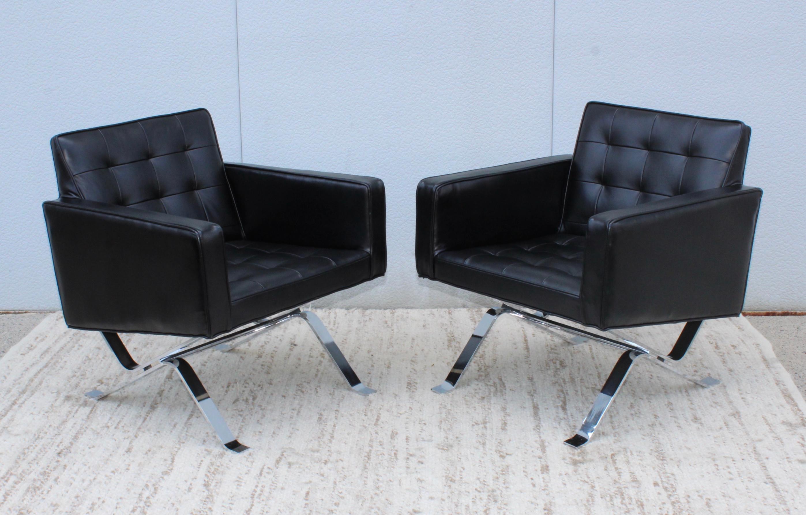 Mid-Century Modern Robert Haussmann Chrome and Leather Lounge Chairs
