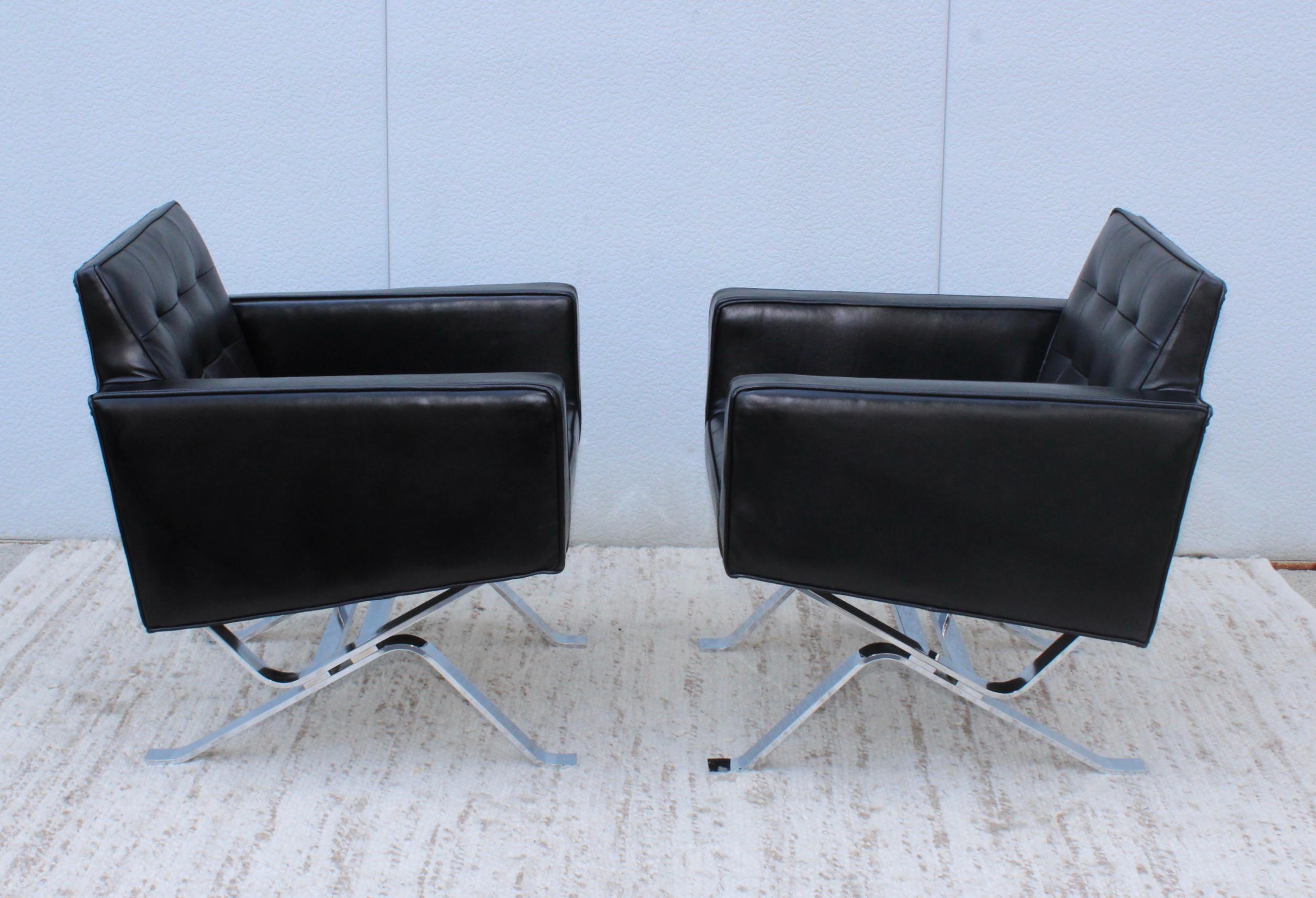 Swiss Robert Haussmann Chrome and Leather Lounge Chairs