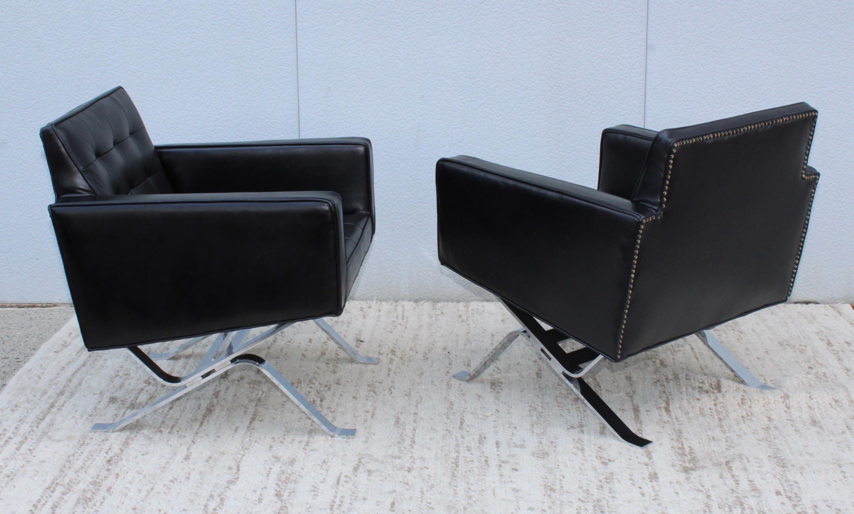 Robert Haussmann Chrome and Leather Lounge Chairs In Good Condition In New York, NY