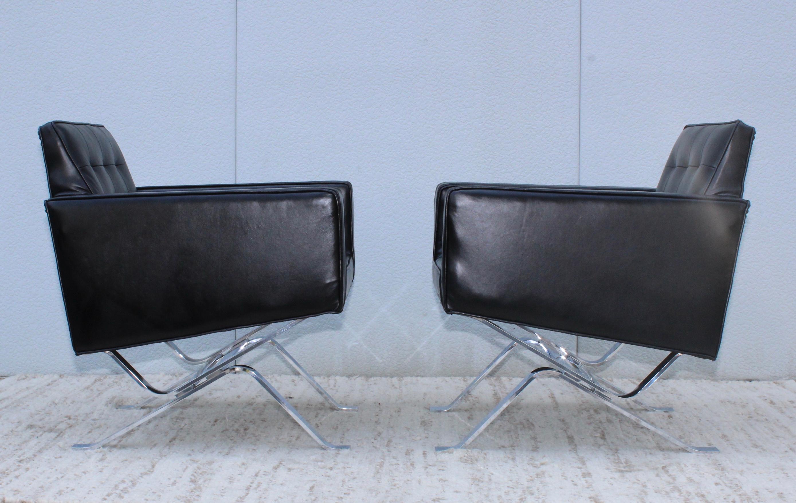 Mid-20th Century Robert Haussmann Chrome and Leather Lounge Chairs