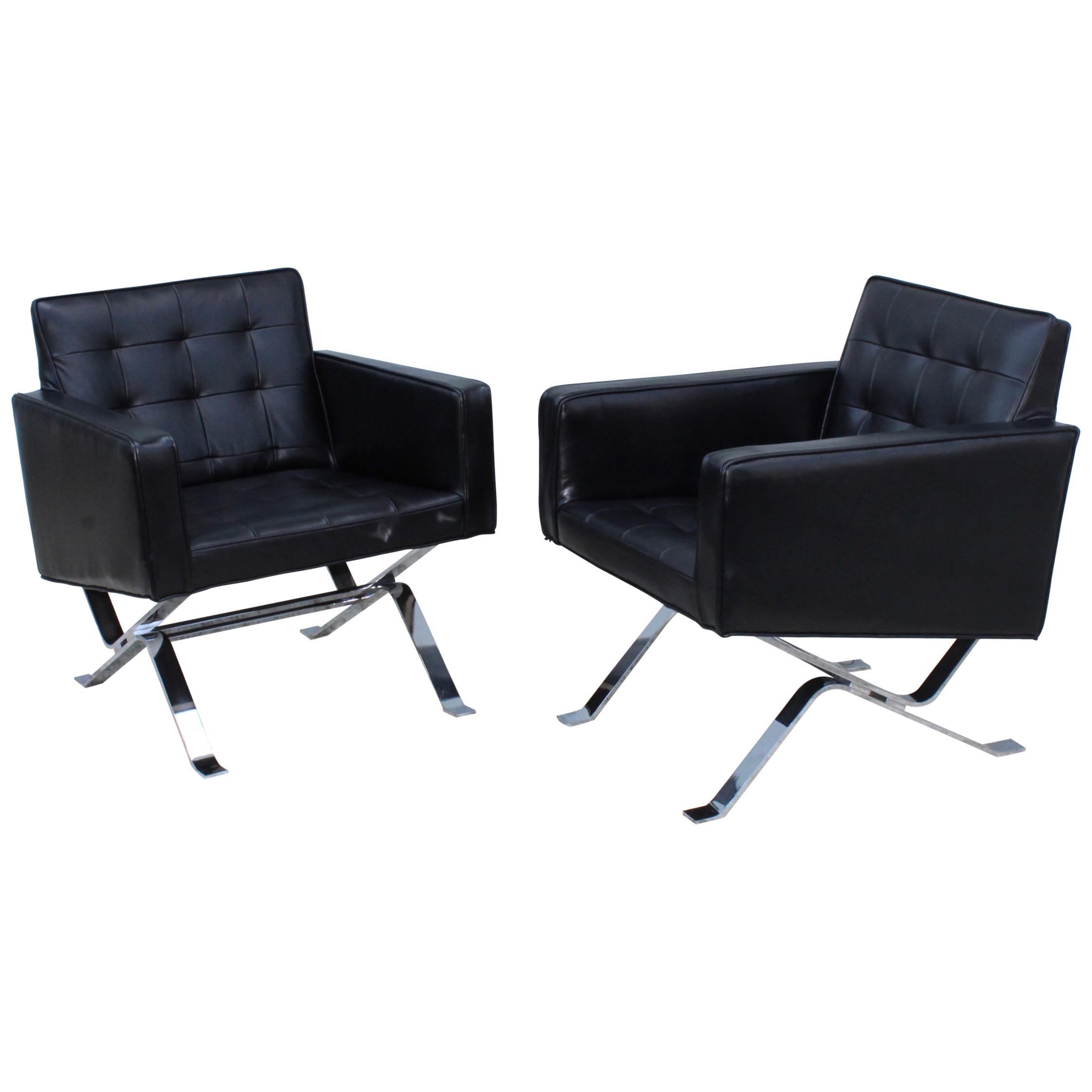 Robert Haussmann Chrome and Leather Lounge Chairs