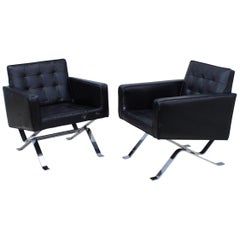 Robert Haussmann Chrome and Leather Lounge Chairs