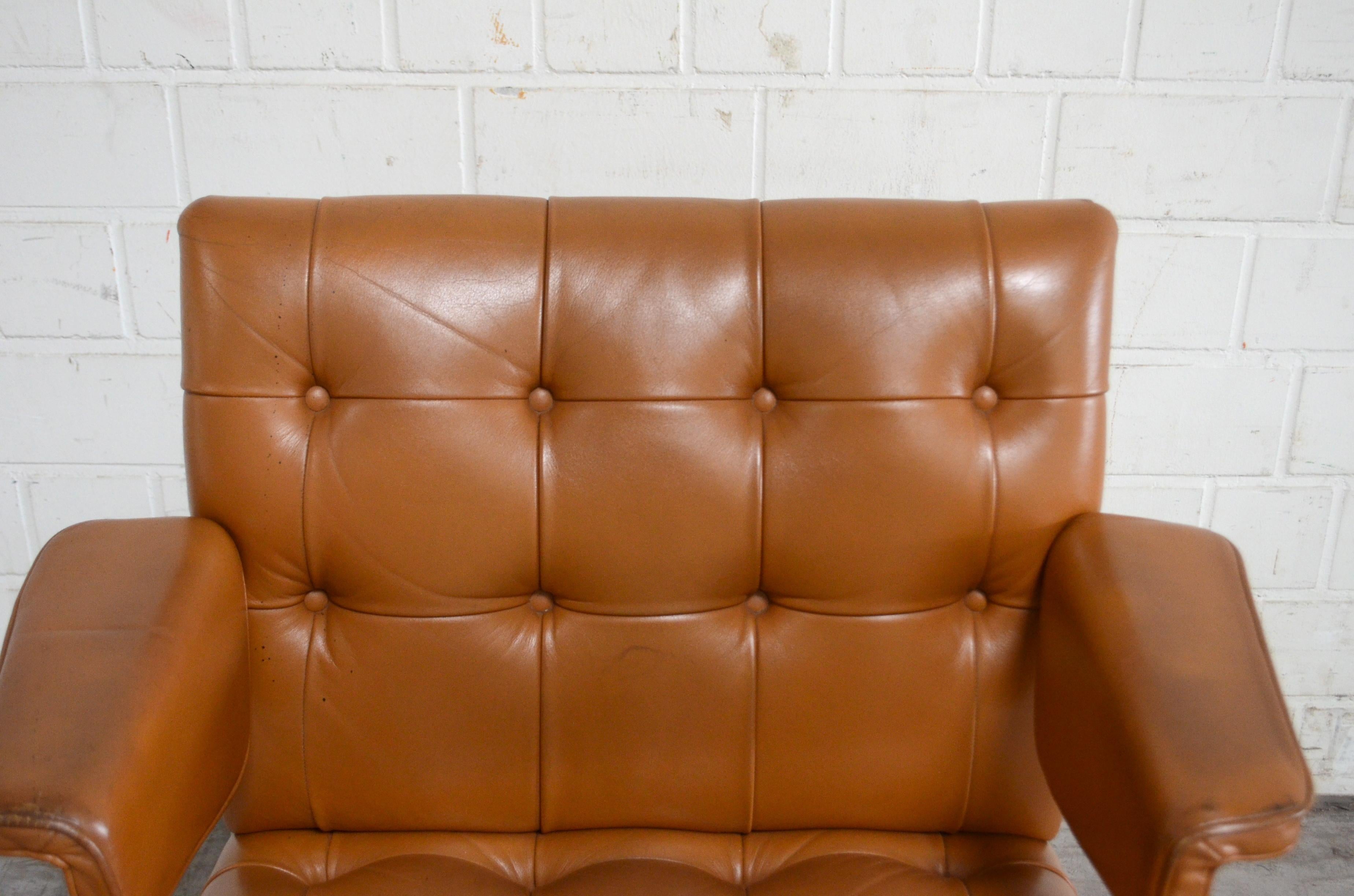 Leather Robert Haussmann De Sede RH 305/ 304 UNESCO Softpad Chairs Chair Cognac For Sale