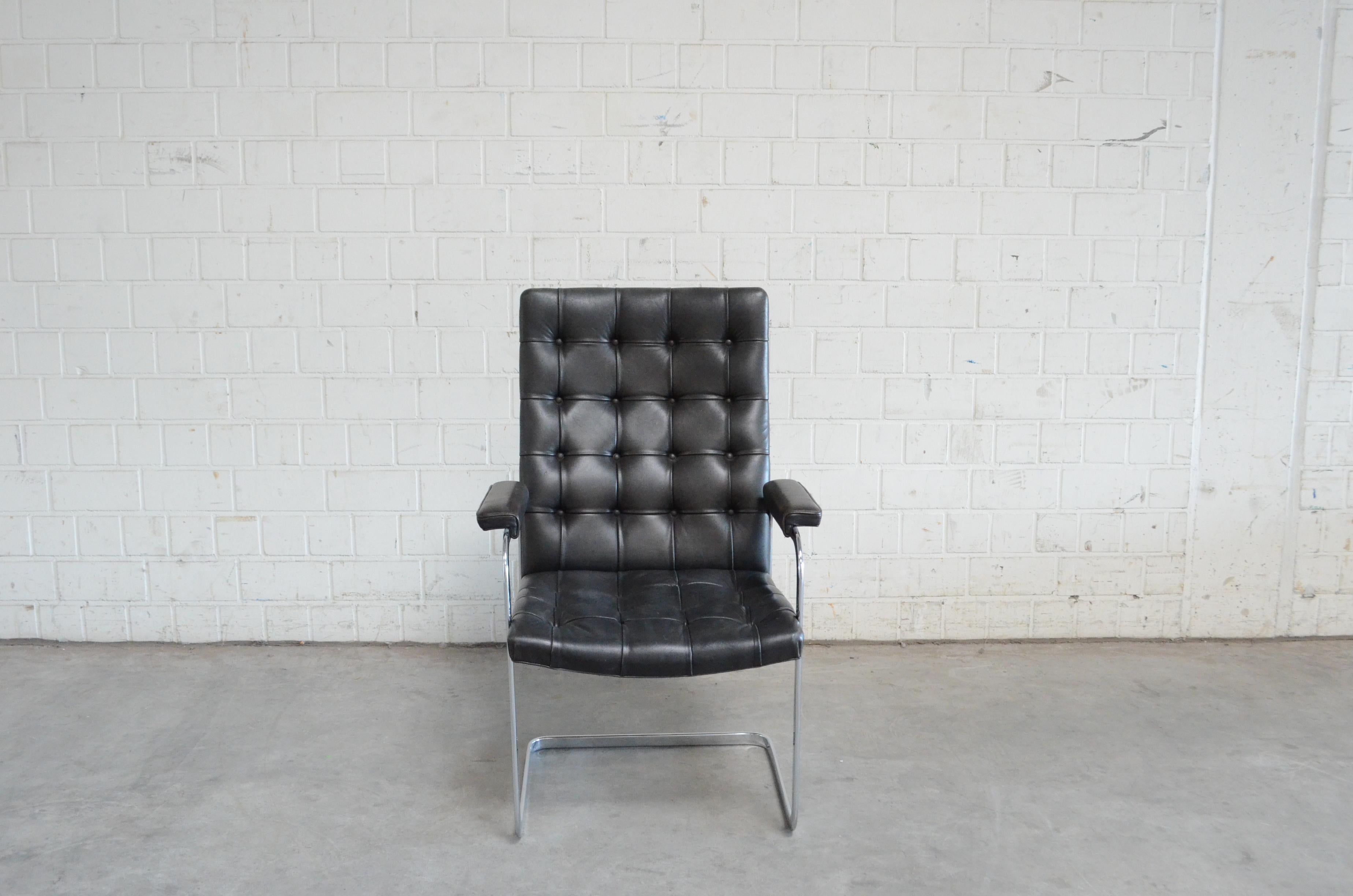 Mid-Century Modern Robert Haussmann De Sede Rh 305 Highback Chair Black For Sale