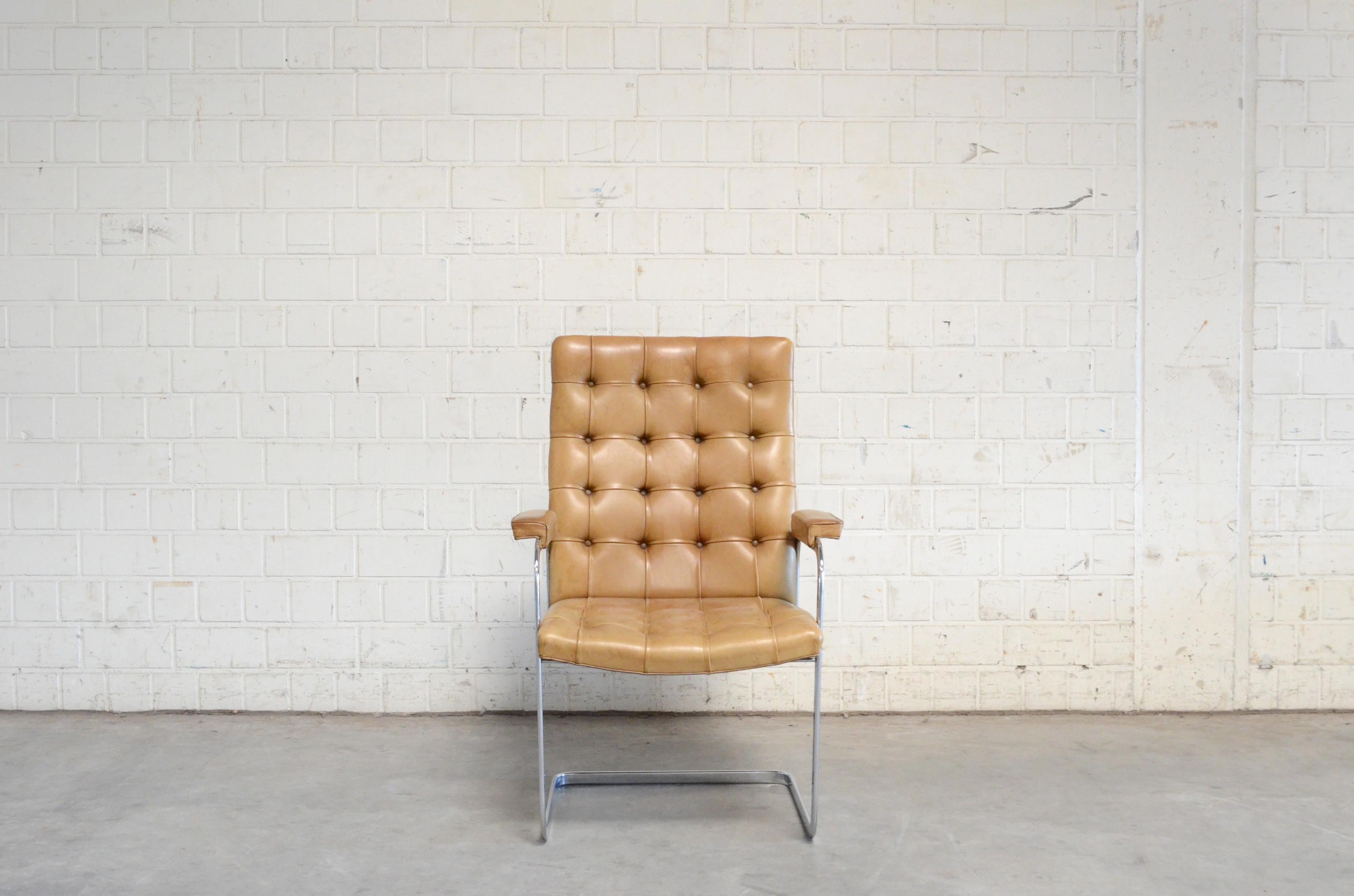 Mid-Century Modern Robert Haussmann De Sede RH 305 Highback Chair Cognac For Sale