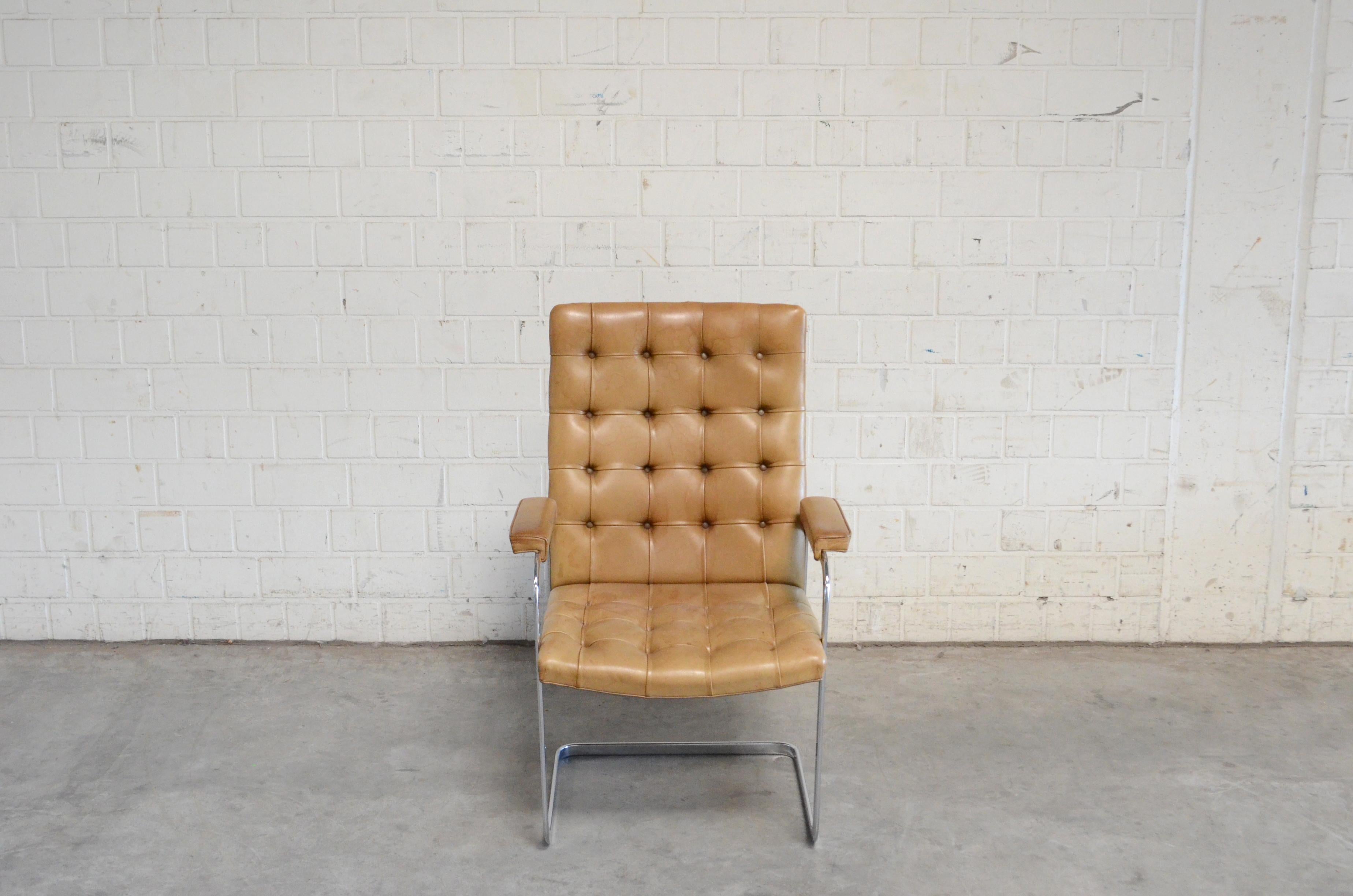 Mid-Century Modern Robert Haussmann De Sede RH 305 High Back Chair Cognac For Sale
