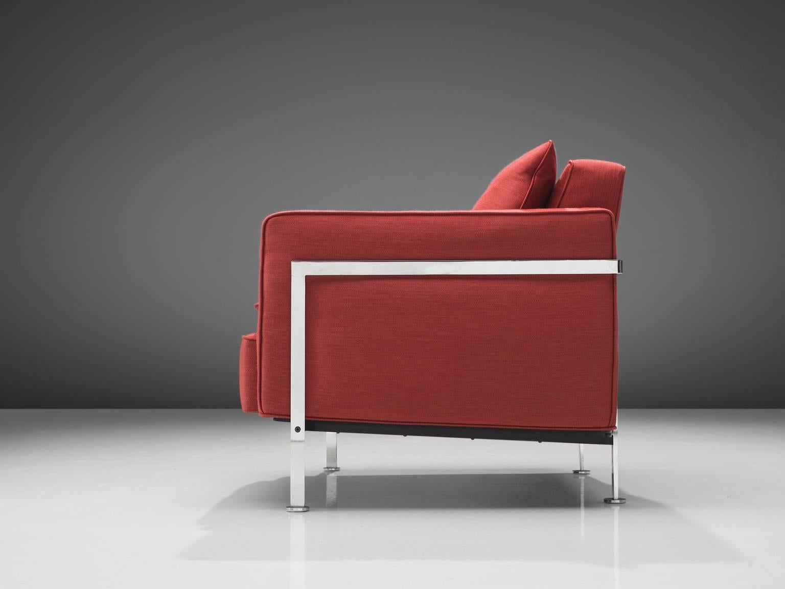 Mid-Century Modern Robert Haussmann for De Sede Armchair in Red Fabric and Steel