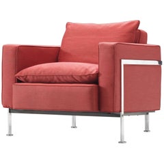 Robert Haussmann for De Sede Armchair in Red Fabric and Steel