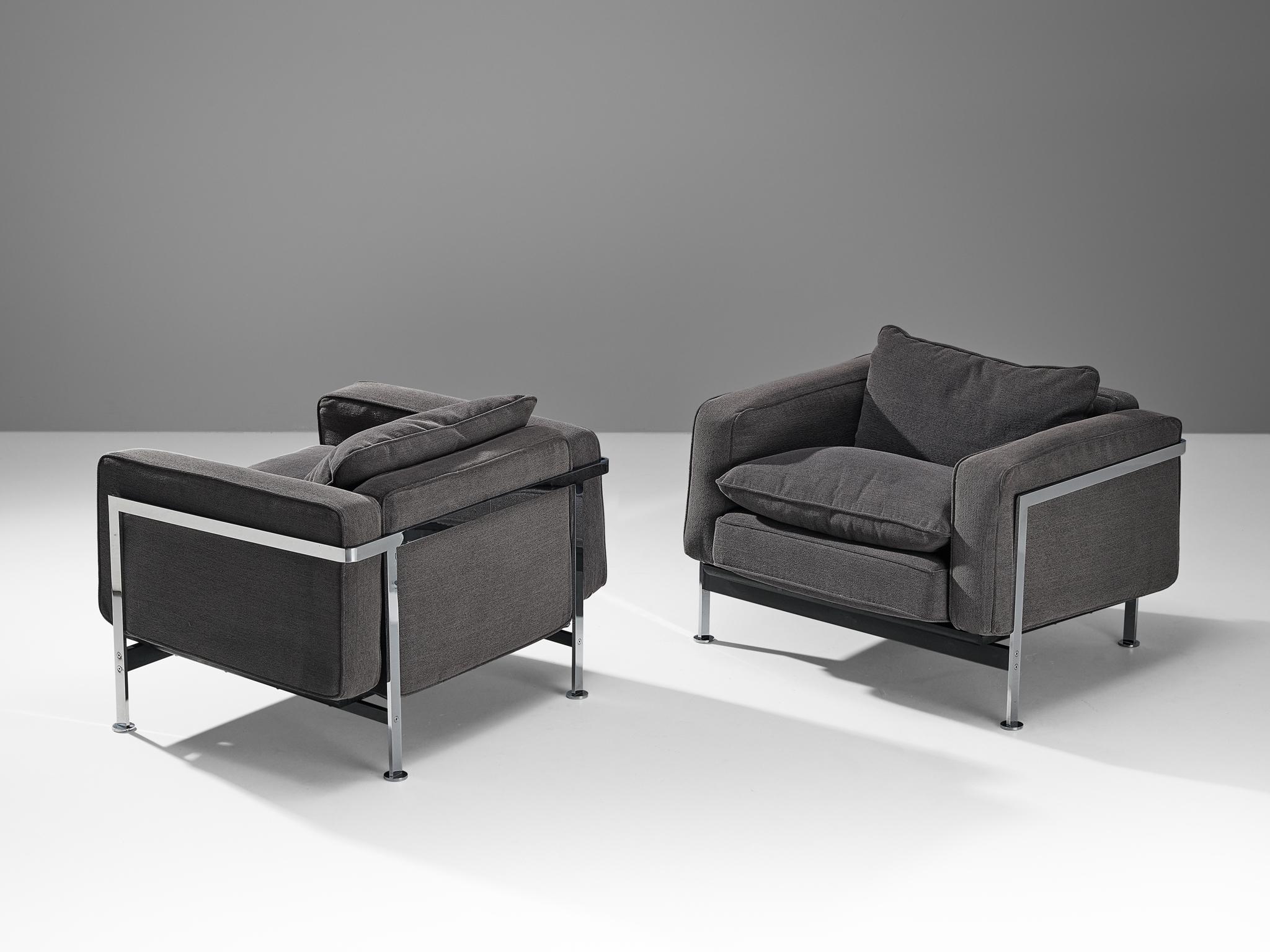 Mid-Century Modern Robert Haussmann pour De Sede fauteuils en tissu gris et acier  en vente
