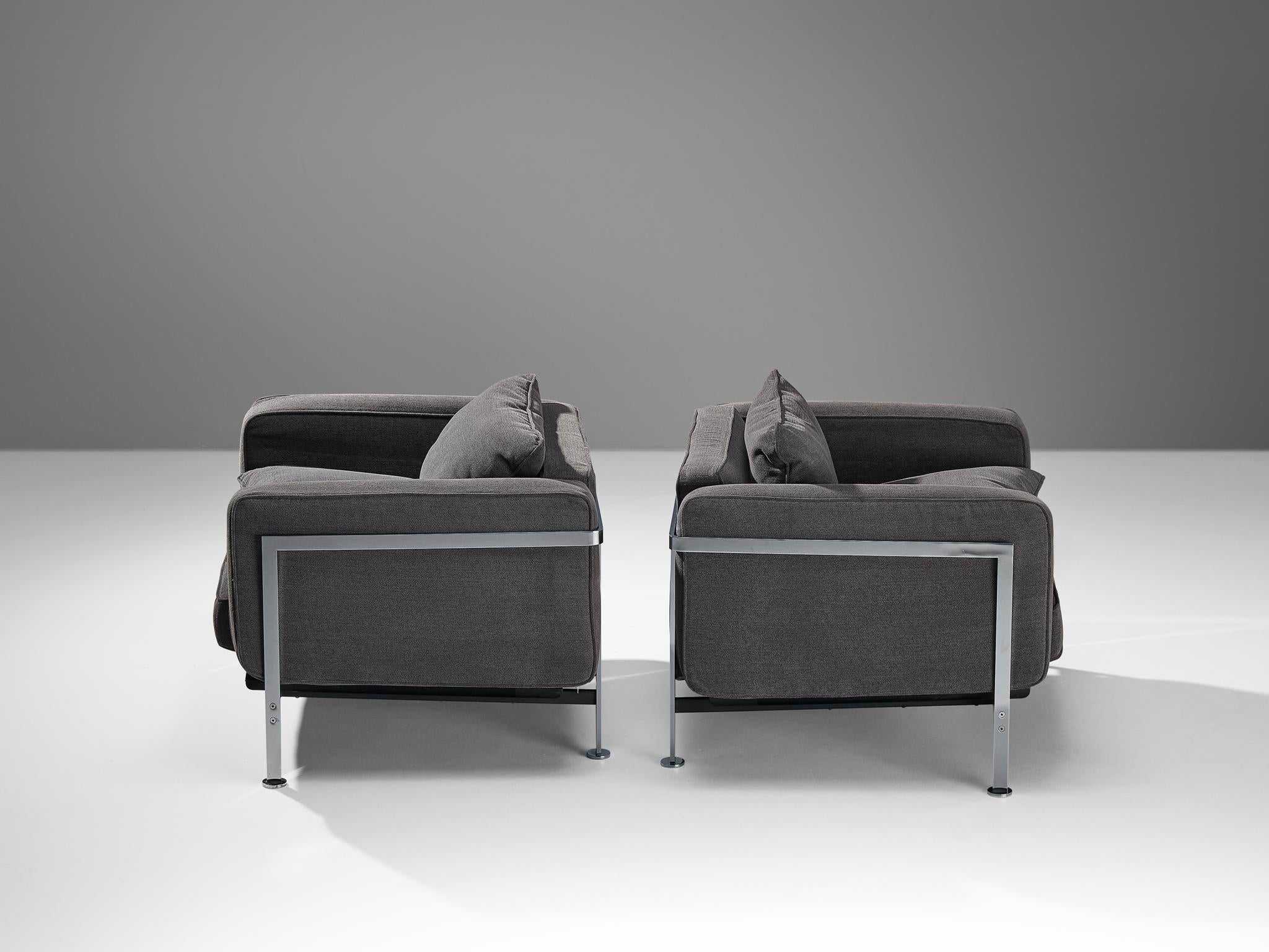 Robert Haussmann for De Sede Armchairs in Grey Fabric and Steel For Sale 1