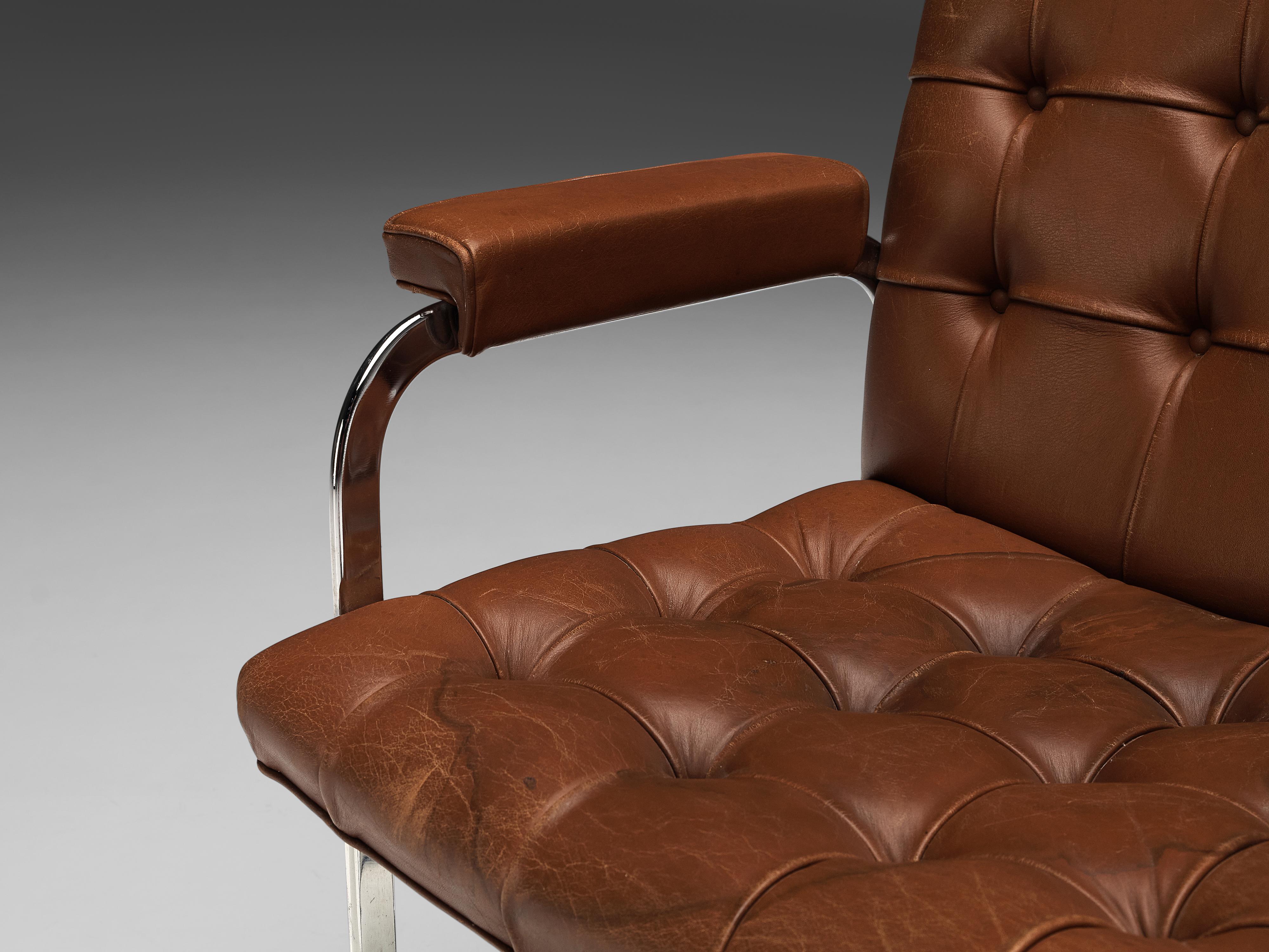 Mid-Century Modern Robert Haussmann for De Sede Armchairs 'RH-304' in Brown Leather