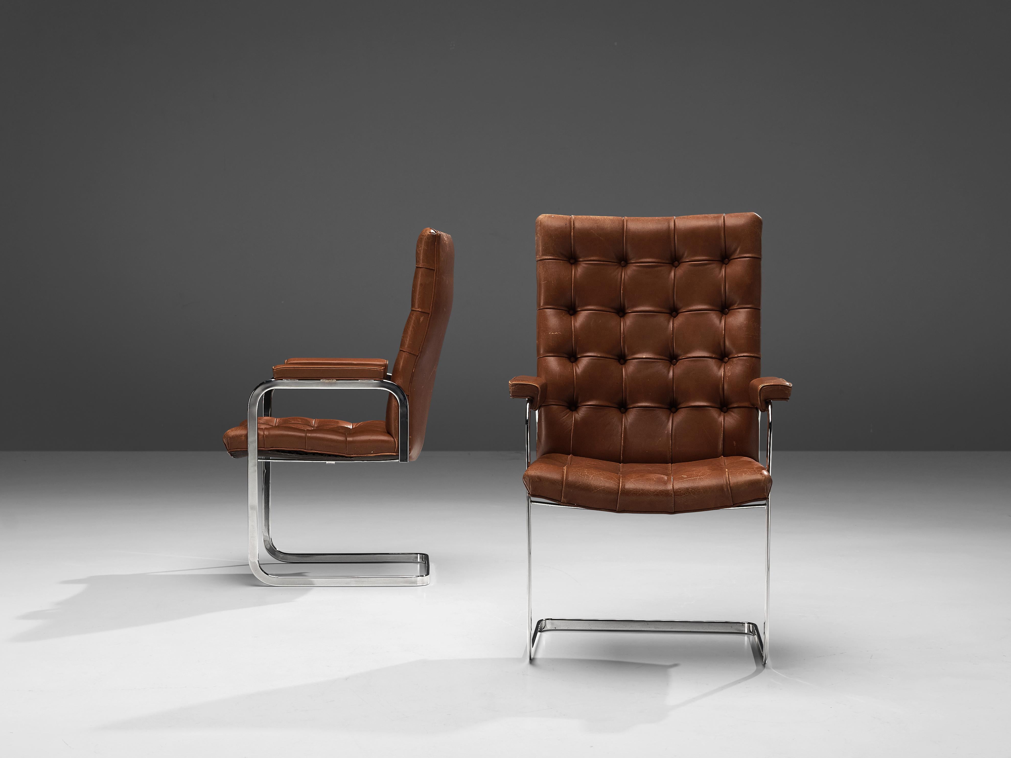 Mid-20th Century Robert Haussmann for De Sede Armchairs 'RH-304' in Brown Leather