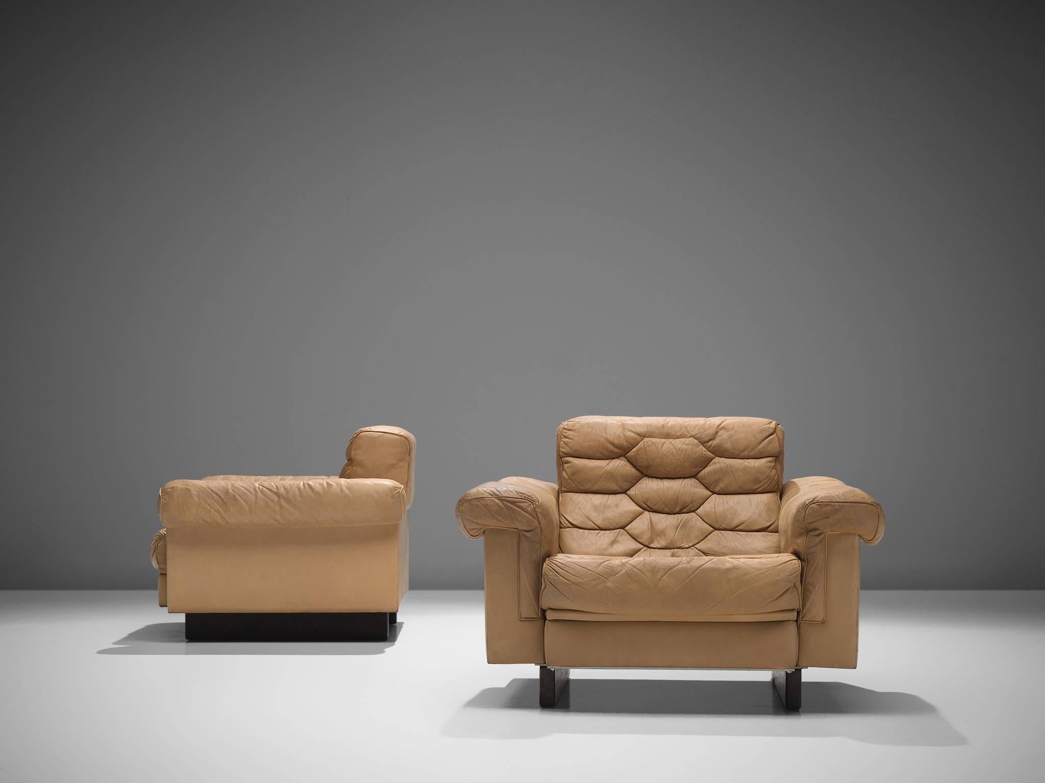 Swiss Robert Haussmann for De Sede Cognac Leather Club Chairs