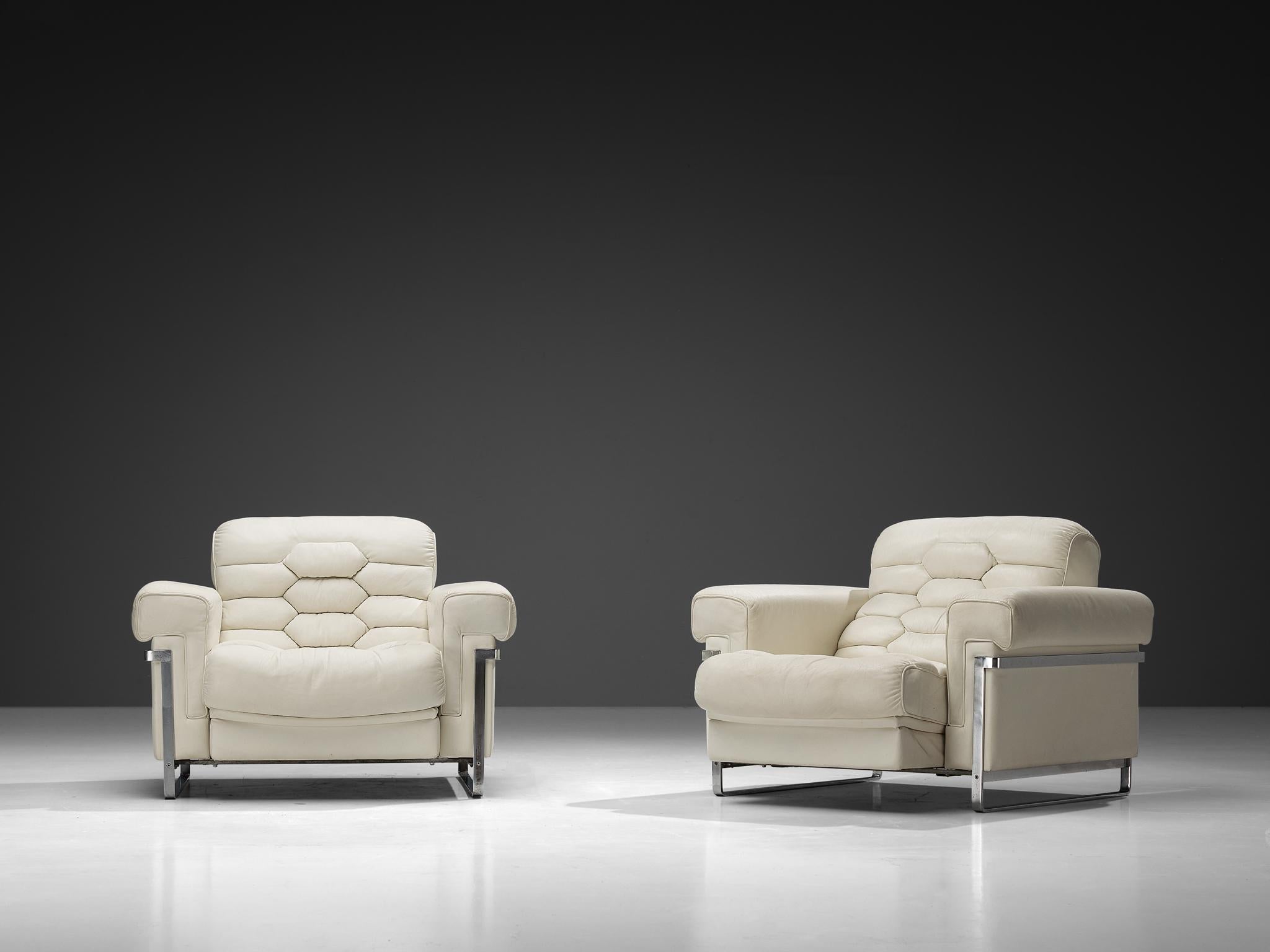 Robert Haussmann for De Sede 'DS-P' Pair of Lounge Chairs in White Leather For Sale 3
