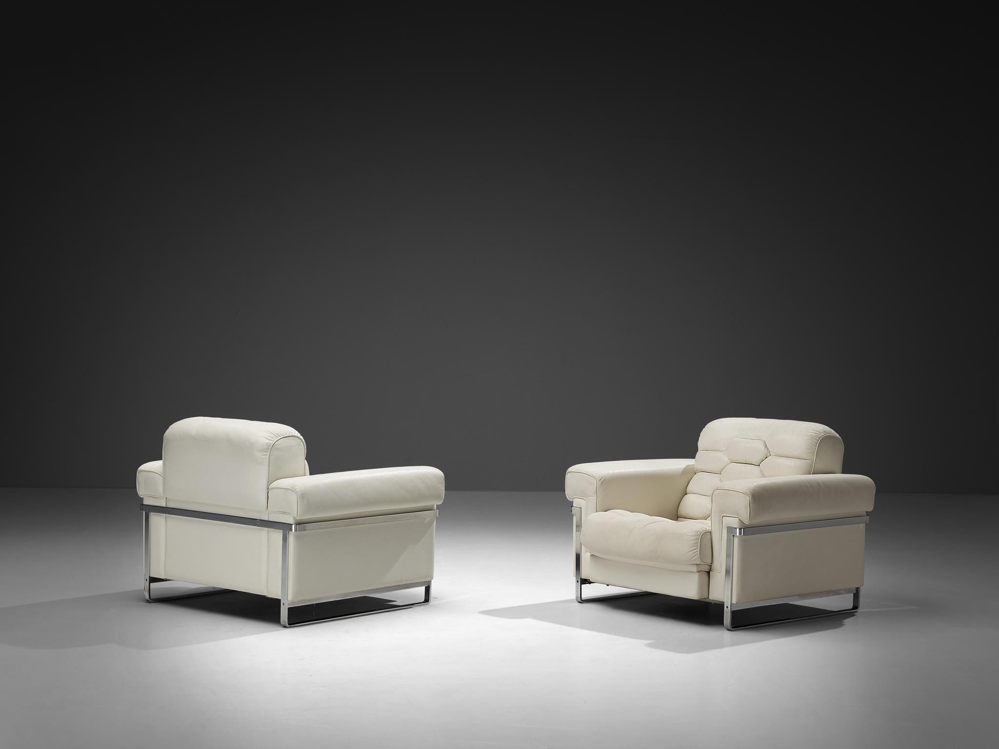 Robert Haussmann for De Sede 'DS-P' Pair of Lounge Chairs in White Leather In Good Condition For Sale In Waalwijk, NL