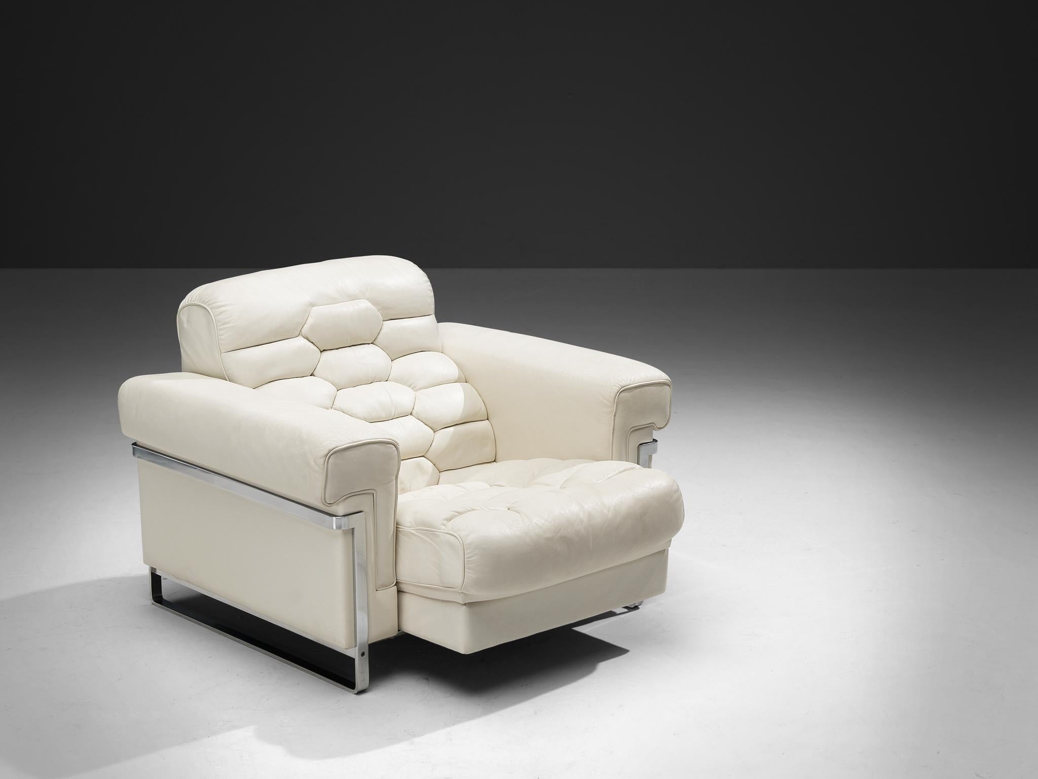 Robert Haussmann for De Sede 'DS-P' Pair of Lounge Chairs in White Leather For Sale 2