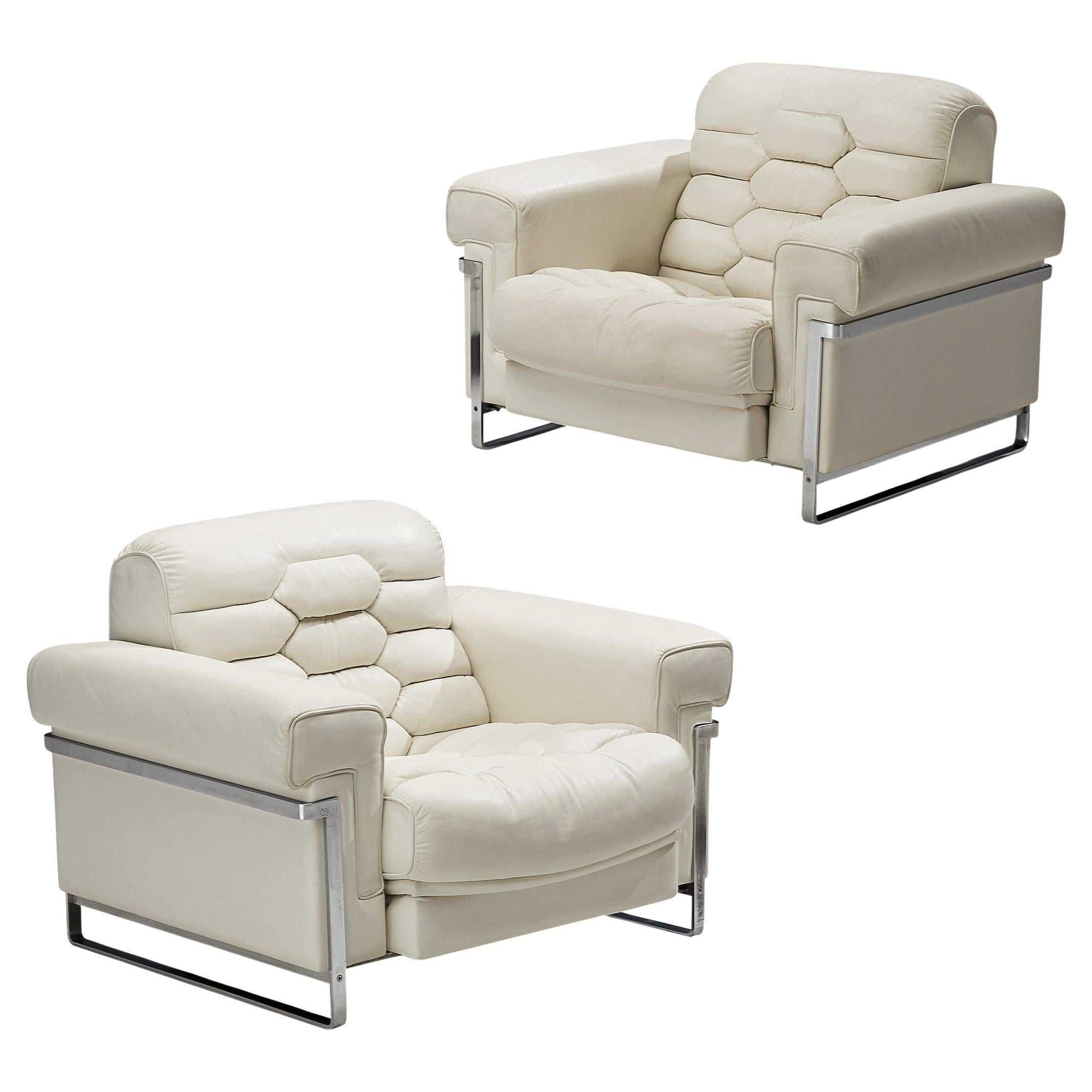 Robert Haussmann for De Sede 'DS-P' Pair of Lounge Chairs in White Leather