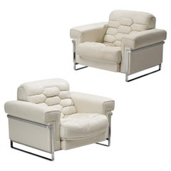 Robert Haussmann for De Sede 'DS-P' Pair of Lounge Chairs in White Leather