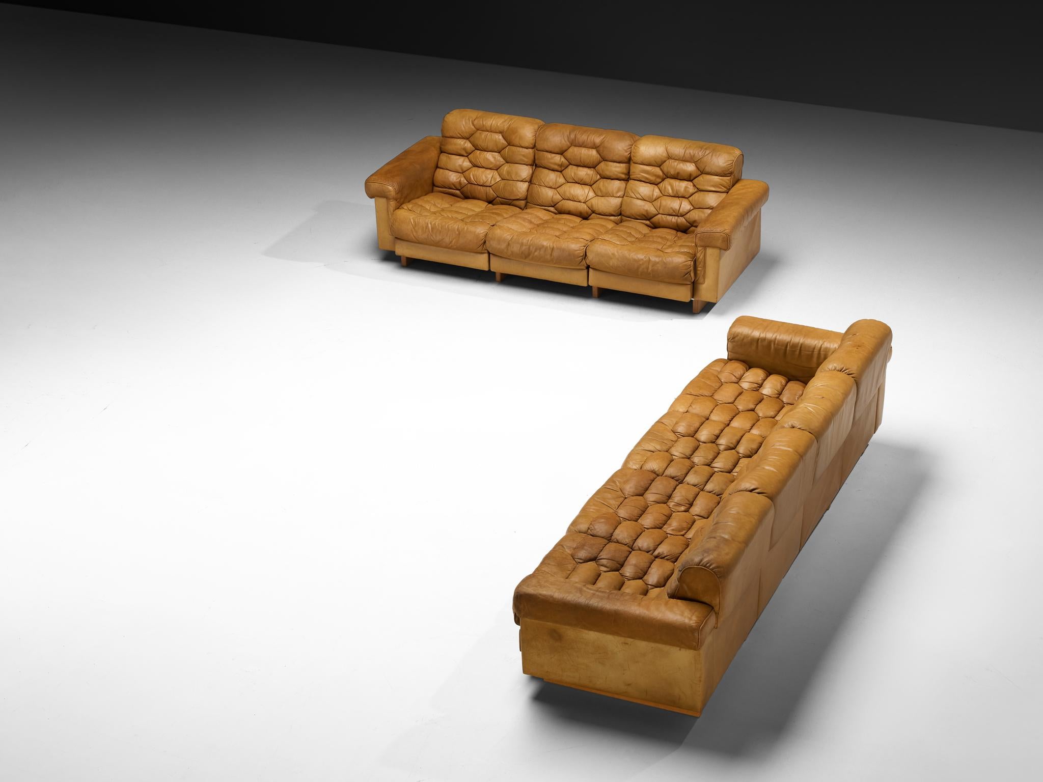 Mid-Century moderno Robert Haussmann for De Sede 'DS-P' Divani in pelle marrone cammello & Oak in vendita