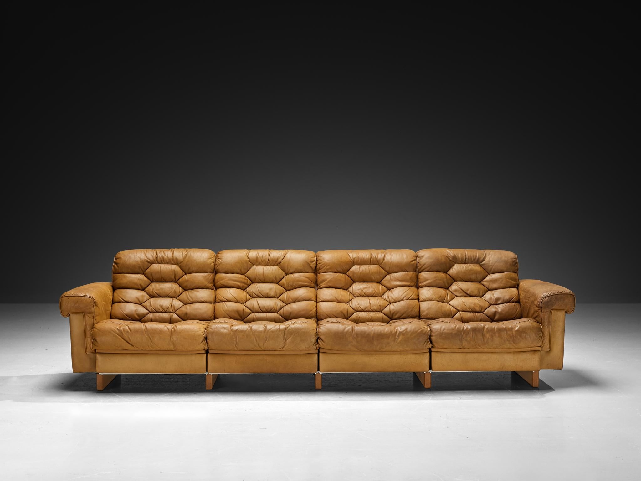 Robert Haussmann for De Sede 'DS-P' Divani in pelle marrone cammello & Oak in vendita 2