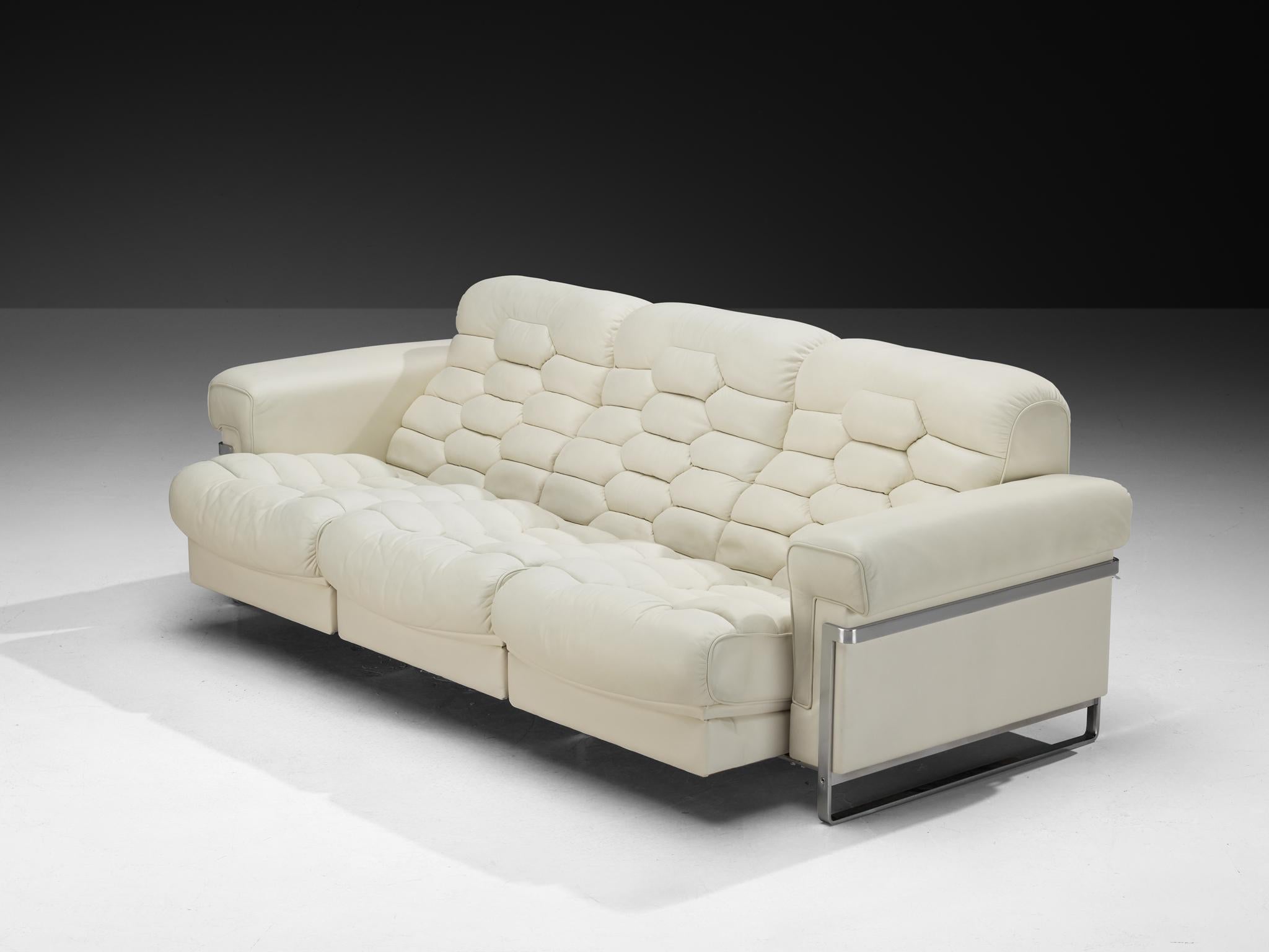 Robert Haussmann für De Sede 'DS-P' Dreisitzer-Sofa aus weißem Lederstahl im Angebot 6