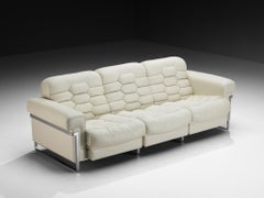 Robert Haussmann for De Sede 'DS-P' Three-Seat Sofa in White Leather Steel