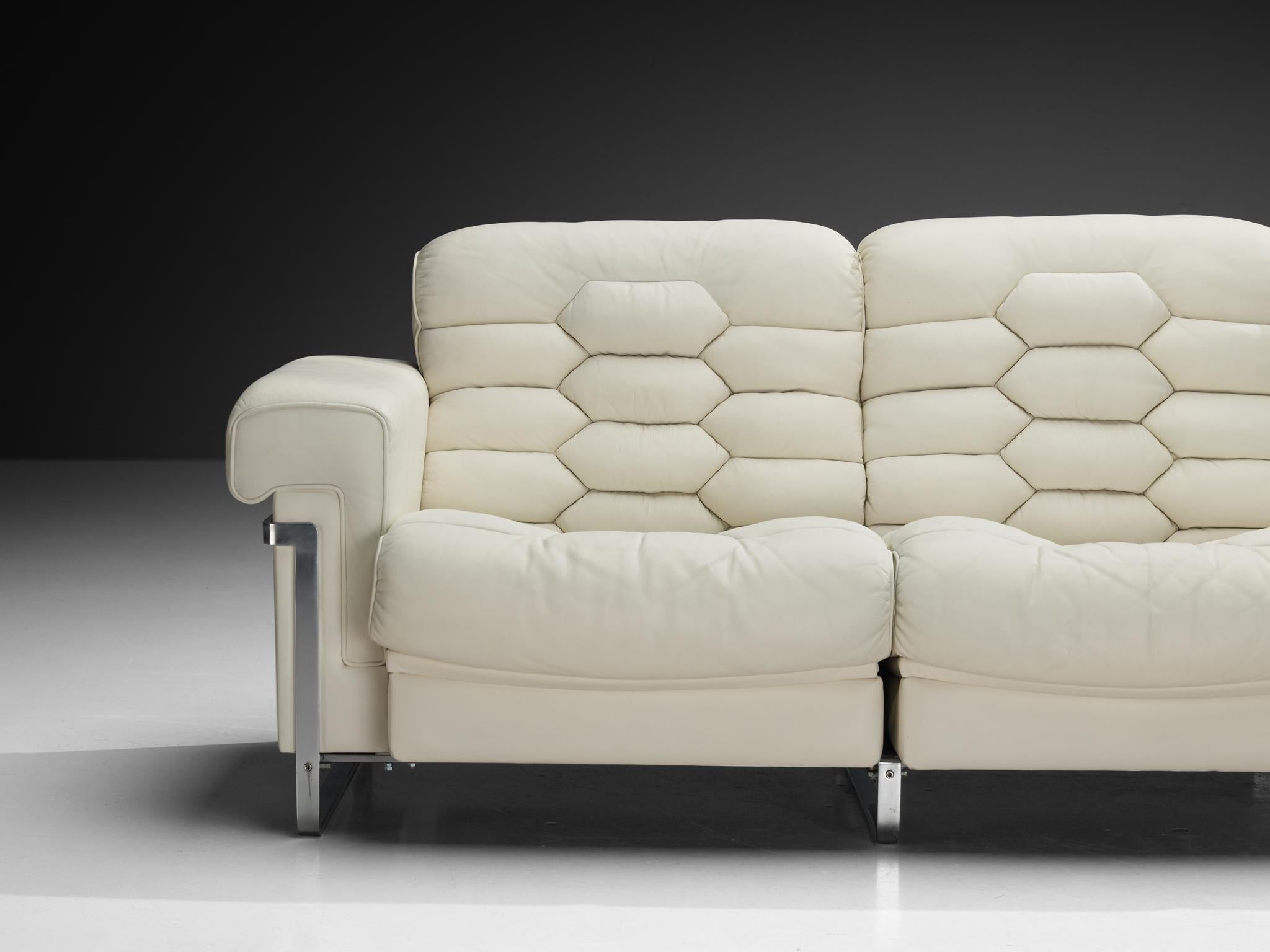 Robert Haussmann für De Sede 'DS-P' Dreisitzer-Sofa aus weißem Lederstahl (Schweizerisch) im Angebot