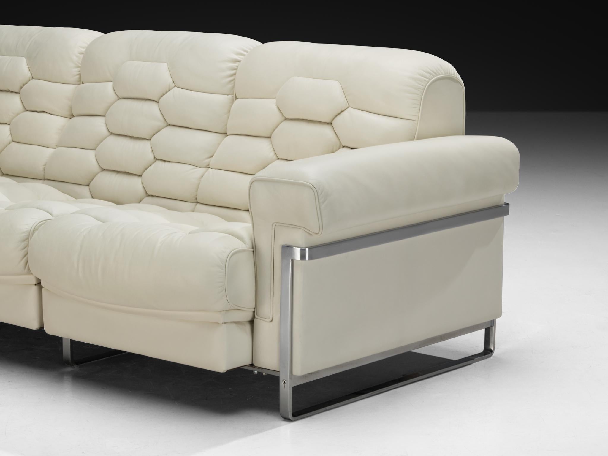 Robert Haussmann für De Sede 'DS-P' Dreisitzer-Sofa aus weißem Lederstahl im Angebot 1
