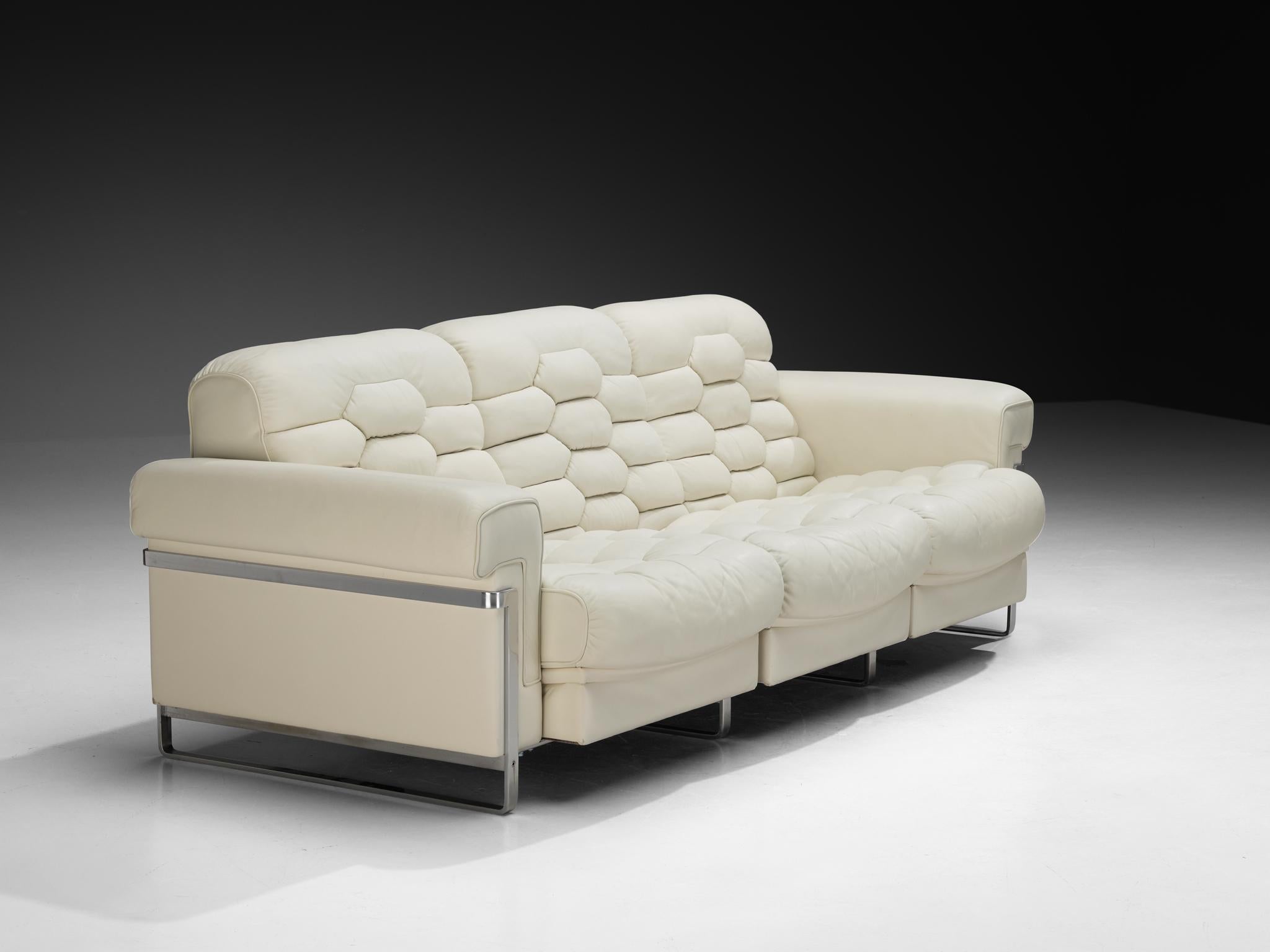 Robert Haussmann für De Sede 'DS-P' Dreisitzer-Sofa aus weißem Lederstahl im Angebot 2