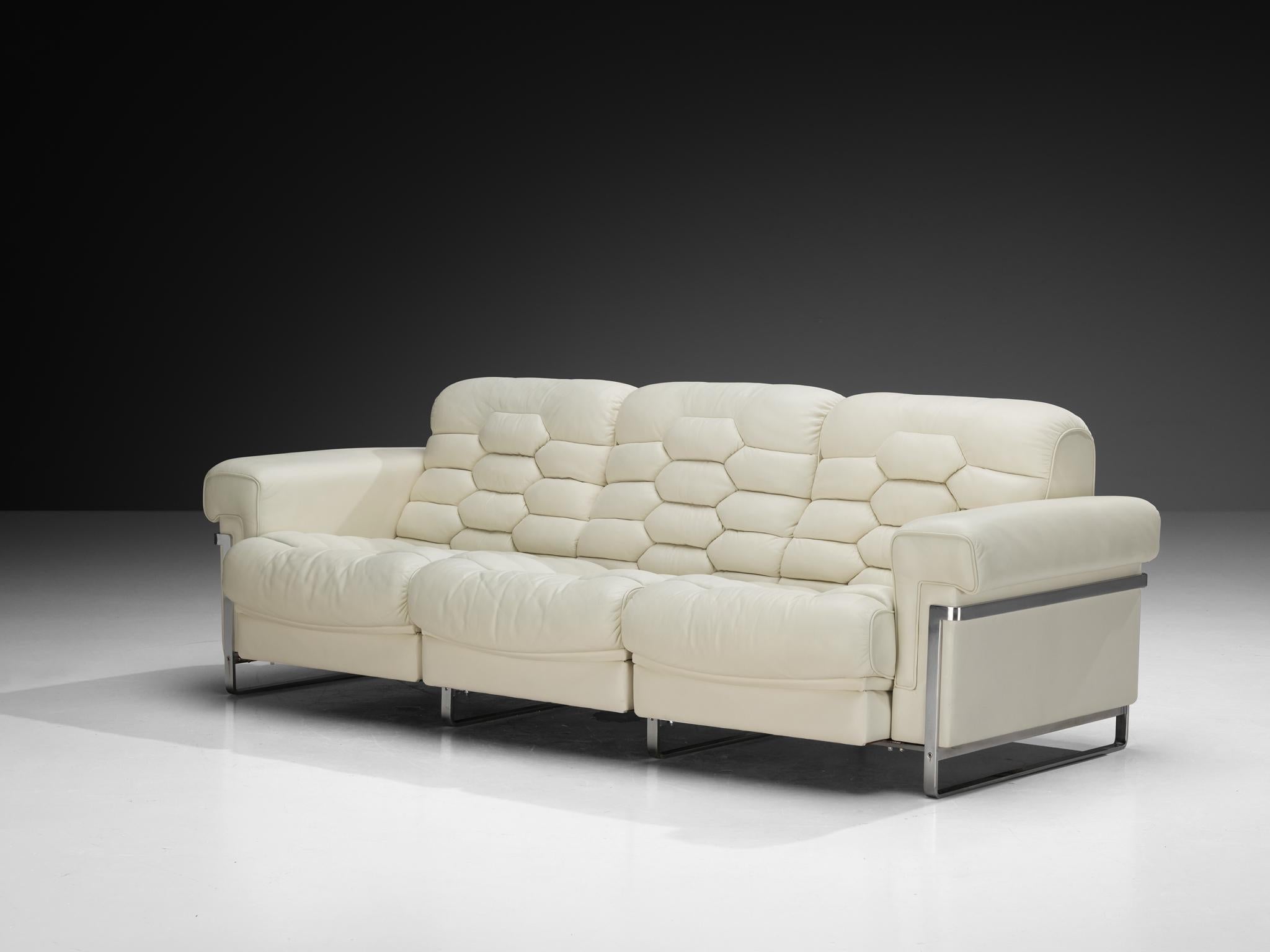 Robert Haussmann für De Sede 'DS-P' Dreisitzer-Sofa aus weißem Lederstahl im Angebot 3