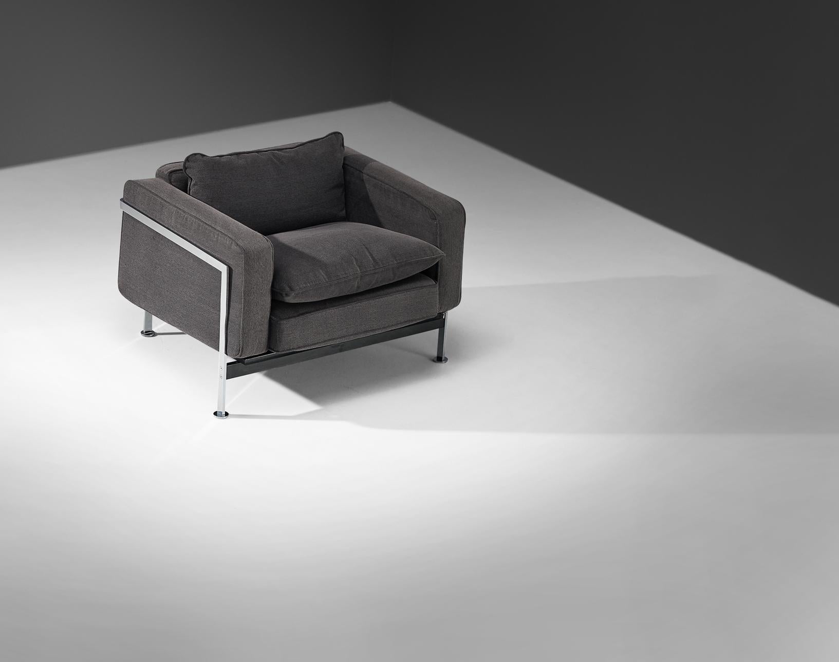 Mid-Century moderno Robert Haussmann & Haussmann per De Sede Lounge Chair in tessuto grigio e acciaio in vendita