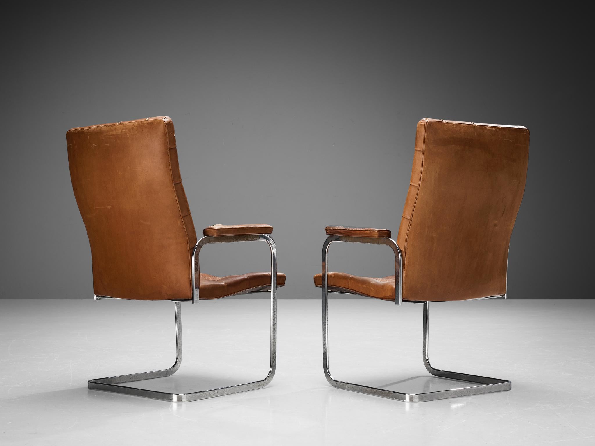 Swiss Robert Haussmann for De Sede Pair of Armchairs in Cognac Leather  For Sale