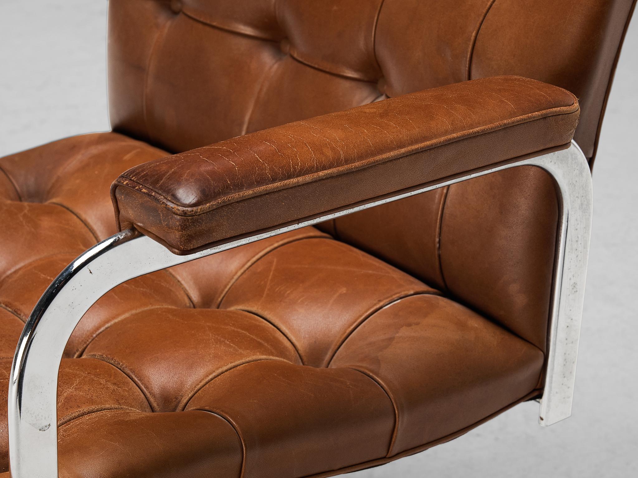 Paire de fauteuils en cuir cognac Robert Haussmann pour De Sede  Bon état - En vente à Waalwijk, NL