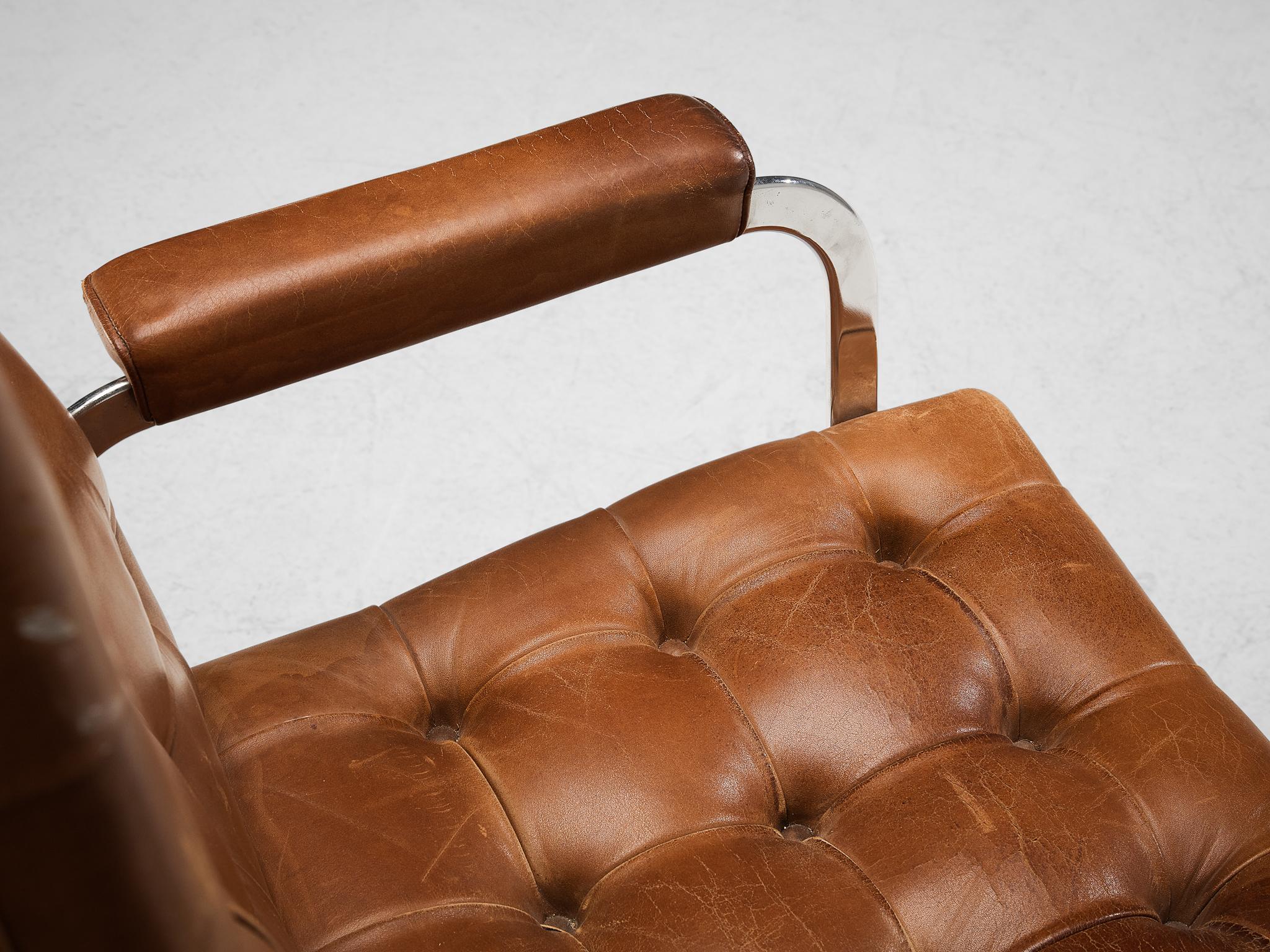 Steel Robert Haussmann for De Sede Pair of Armchairs in Cognac Leather