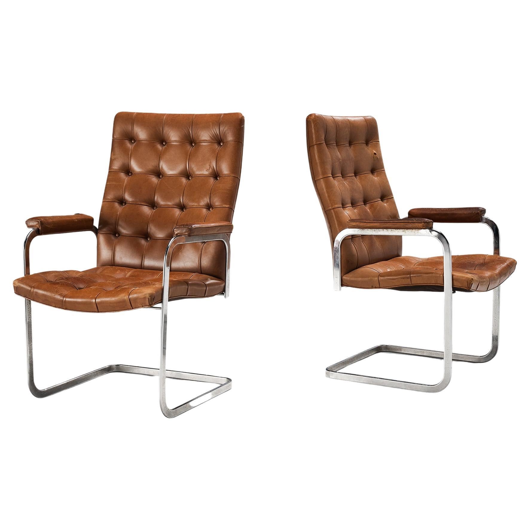 Robert Haussmann for De Sede Pair of Armchairs in Cognac Leather  For Sale