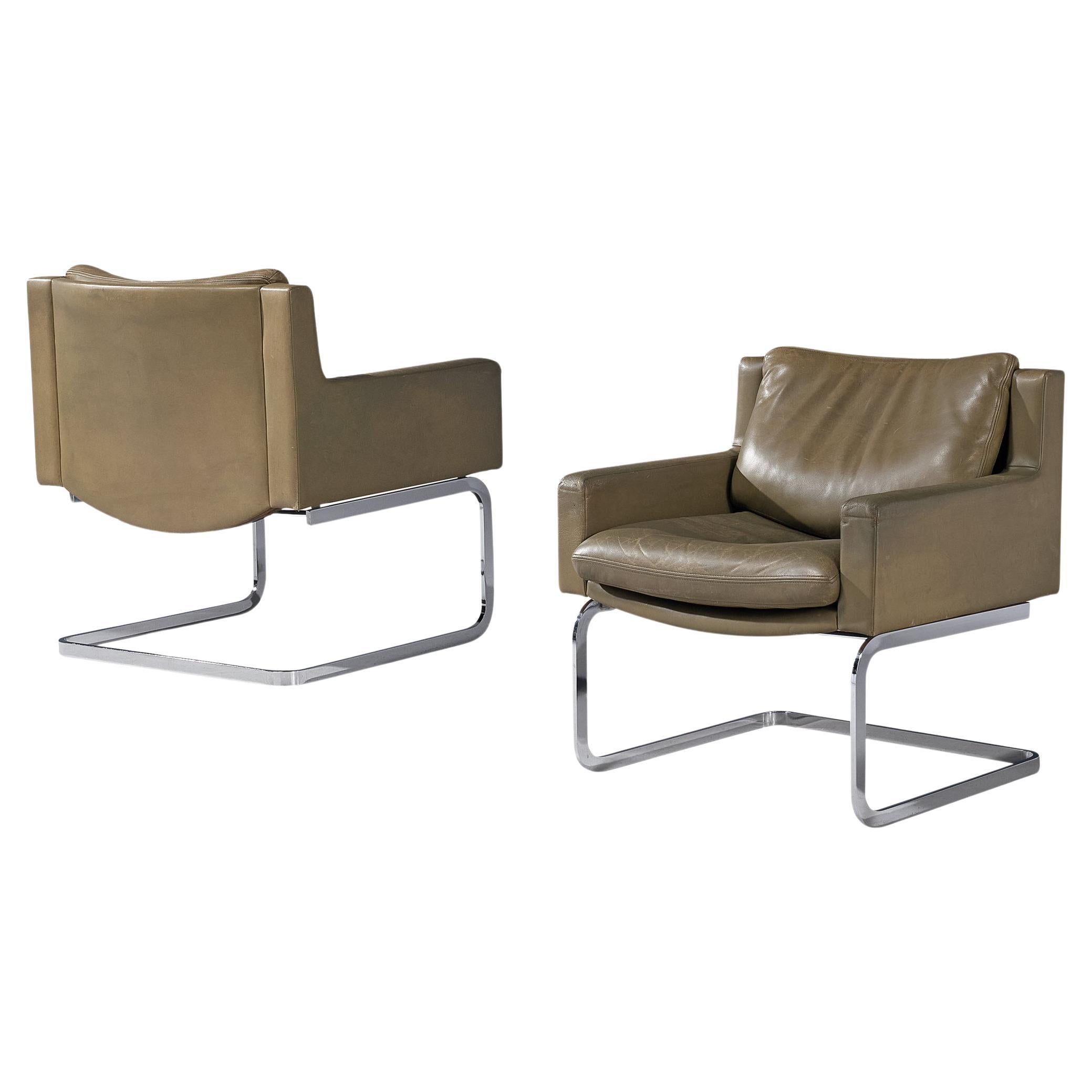 Robert Haussmann for De Sede Pair of 'DS-201' Armchairs in Leather  For Sale