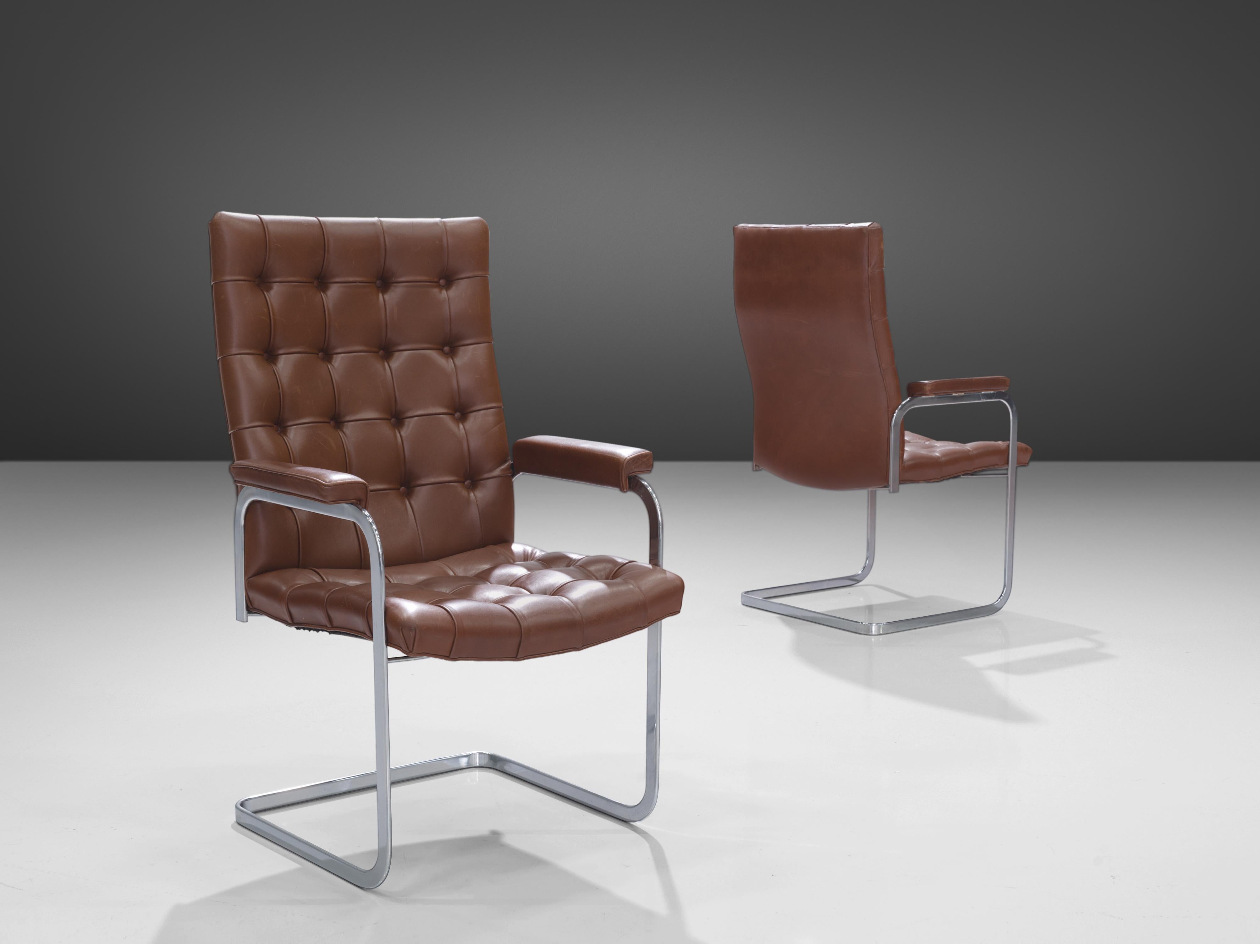 Mid-Century Modern Robert Haussmann for De Sede Armchairs 'RH-304' in Brown Leather