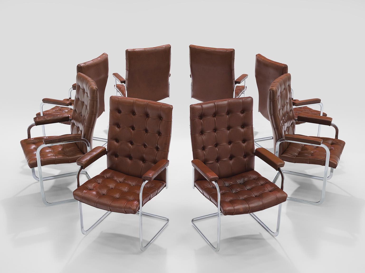 Mid-Century Modern Robert Haussmann for De Sede Set of Eight Leather Chairs 