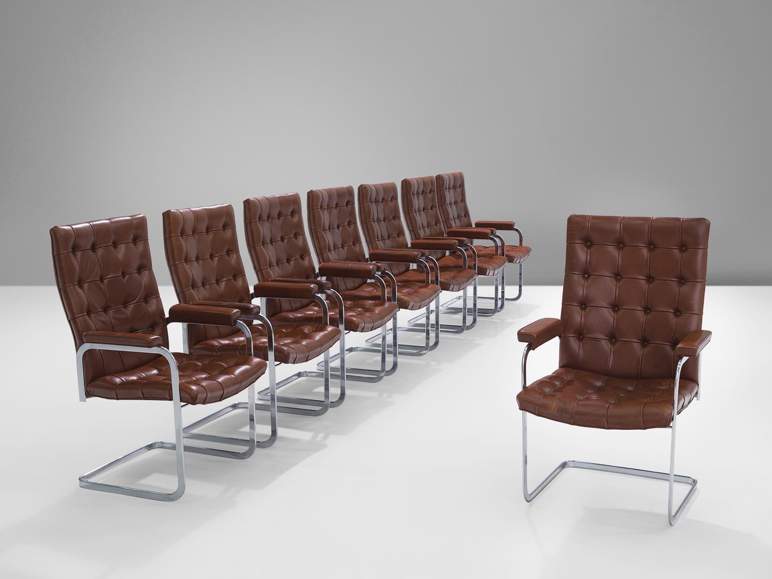 Swiss Robert Haussmann for De Sede Set of Eight Leather Chairs 