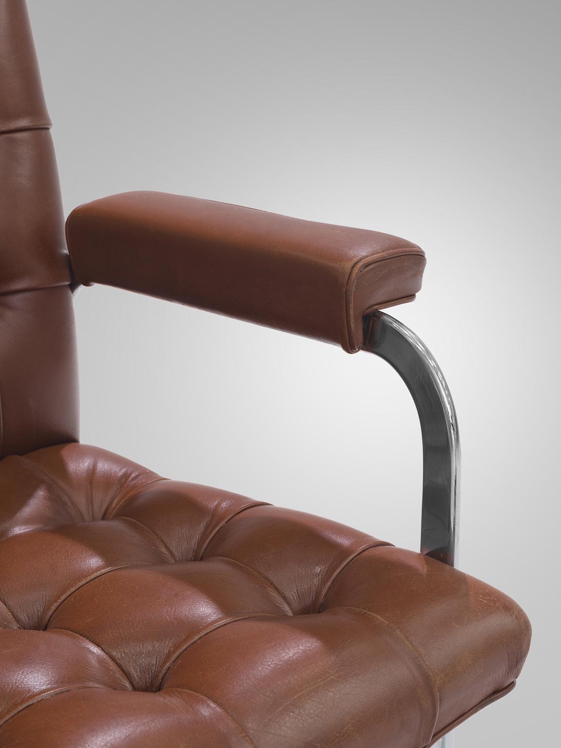 Steel Robert Haussmann for De Sede Set of Eight Leather Chairs 