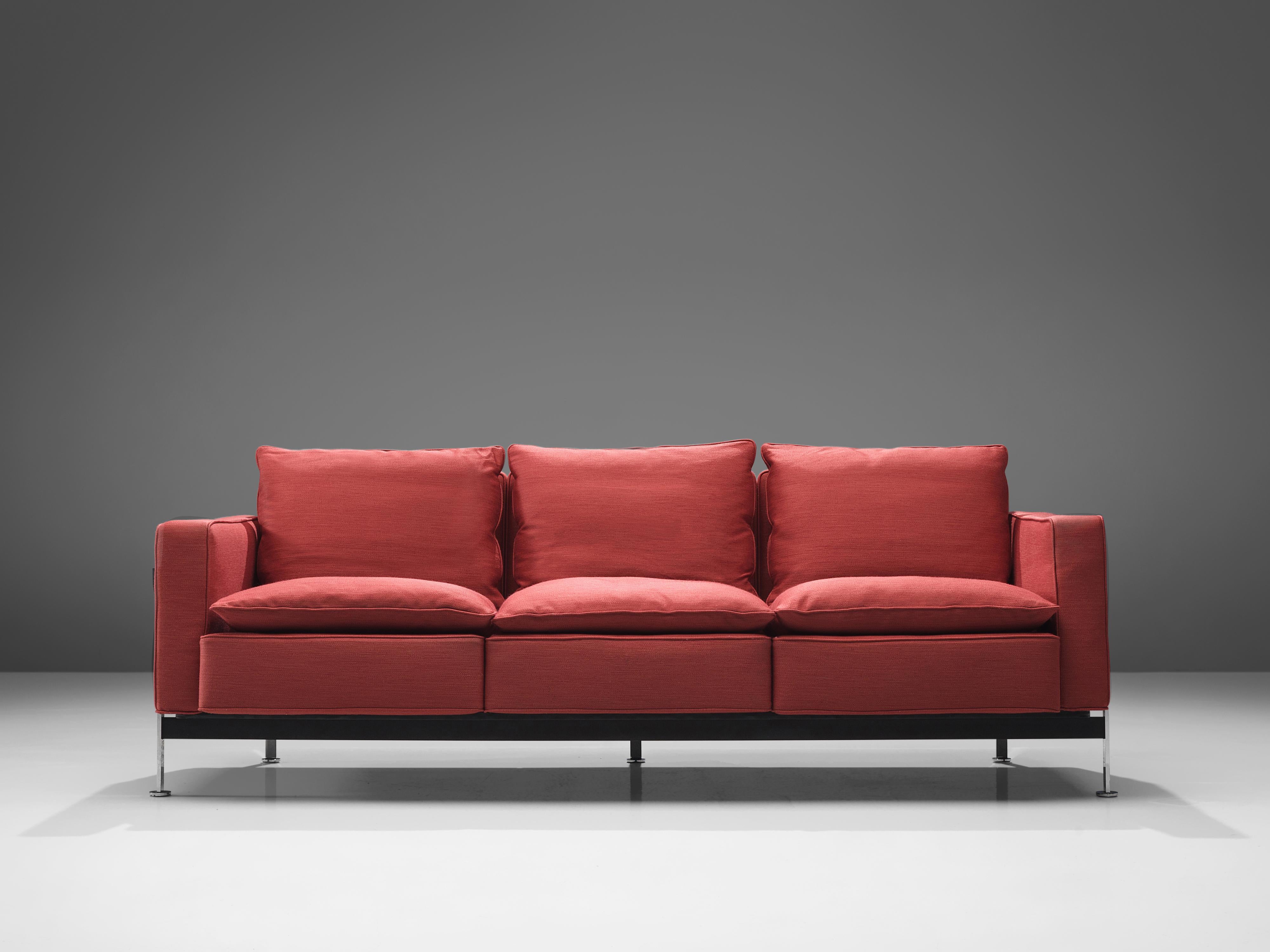 Mid-Century Modern Robert Haussmann for De Sede Sofa in Red Fabric Upholstery For Sale